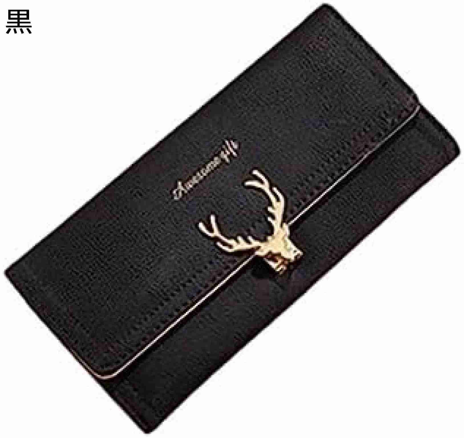 【20%OFFクーポン】三つ折り 長財布 大人 レディース 鹿 英字柄 ボタン ジッパー 財布 大容量 カード入れ レシートと小銭 スマホ入れ可 多機能 ウォレット プレゼント お手頃 取り出しやすい 美しく おしゃれ 母の日 ブラック マチ付き 黒