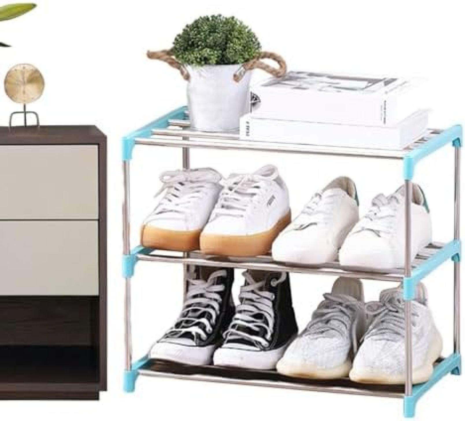 【20%OFFクーポン～】縦型シューズラック、シューズスタンド 傘立て付き サニーポイント シューズスタンド スリム, ステンレス製シューズスタンド、スタンディングシューズオーガナイザー、拡張可能なコーナーラック多層収納、狭