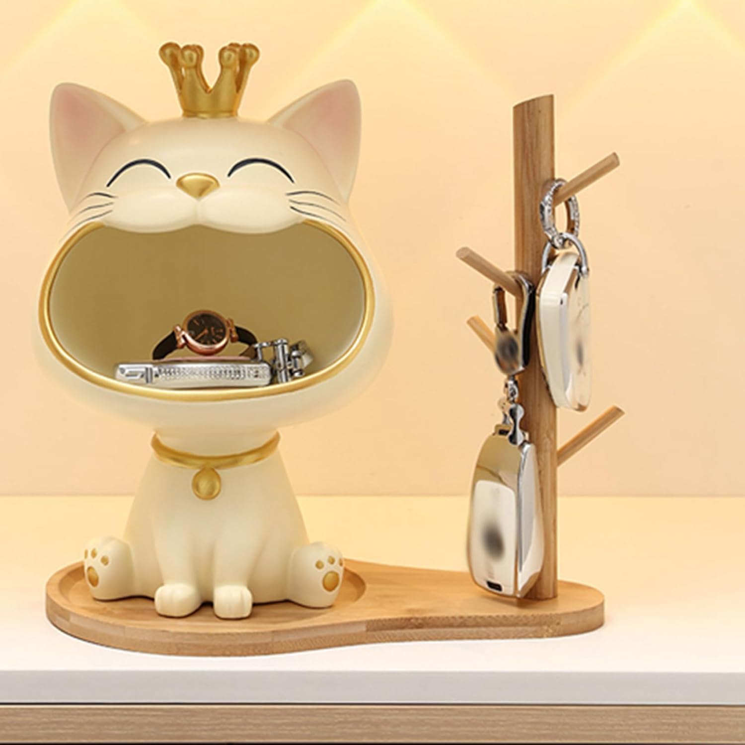 【20%OFFクーポン】招き猫置物 玄関 キー収納トレイ 皿を持っ招き猫 お皿 トイレ オブジェ かわいい インテリア雑貨 飾り ステンレス鋼 鍵置き 眼鏡/リモコン/化粧品/キャンディーなど小物収納 母の日 結婚式記念日