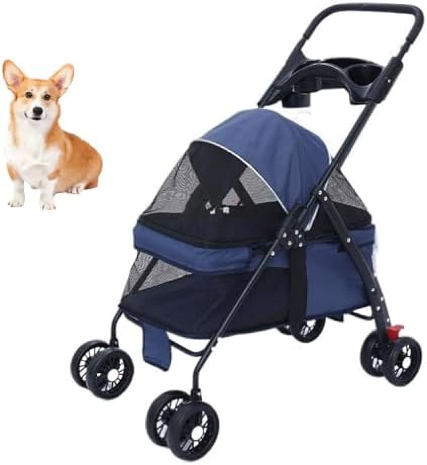 【20%OFFクーポン～】ペットベビーカー 4輪犬猫ベビーカー、ペット折りたたみベビーカー、収納バスケットとカップホルダー付き折りたたみ式犬猫ケージジョガーベビーカー、中小型犬猫用通気性と目に見えるメッシュ