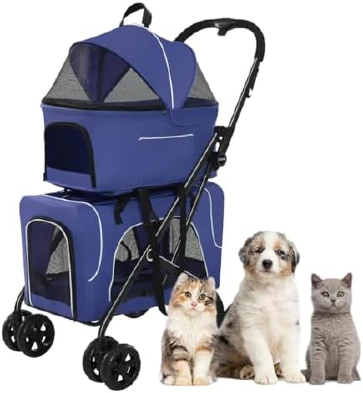 【20%OFFクーポン～】トラベルキャリア ダブル犬用ベビーカー ペット用ベビーカー、ペットギア 4輪ペット用犬用ベビーカー ベビーカー 犬や猫用の軽量ペット用ベビーカー、ツインまたは複数に最適