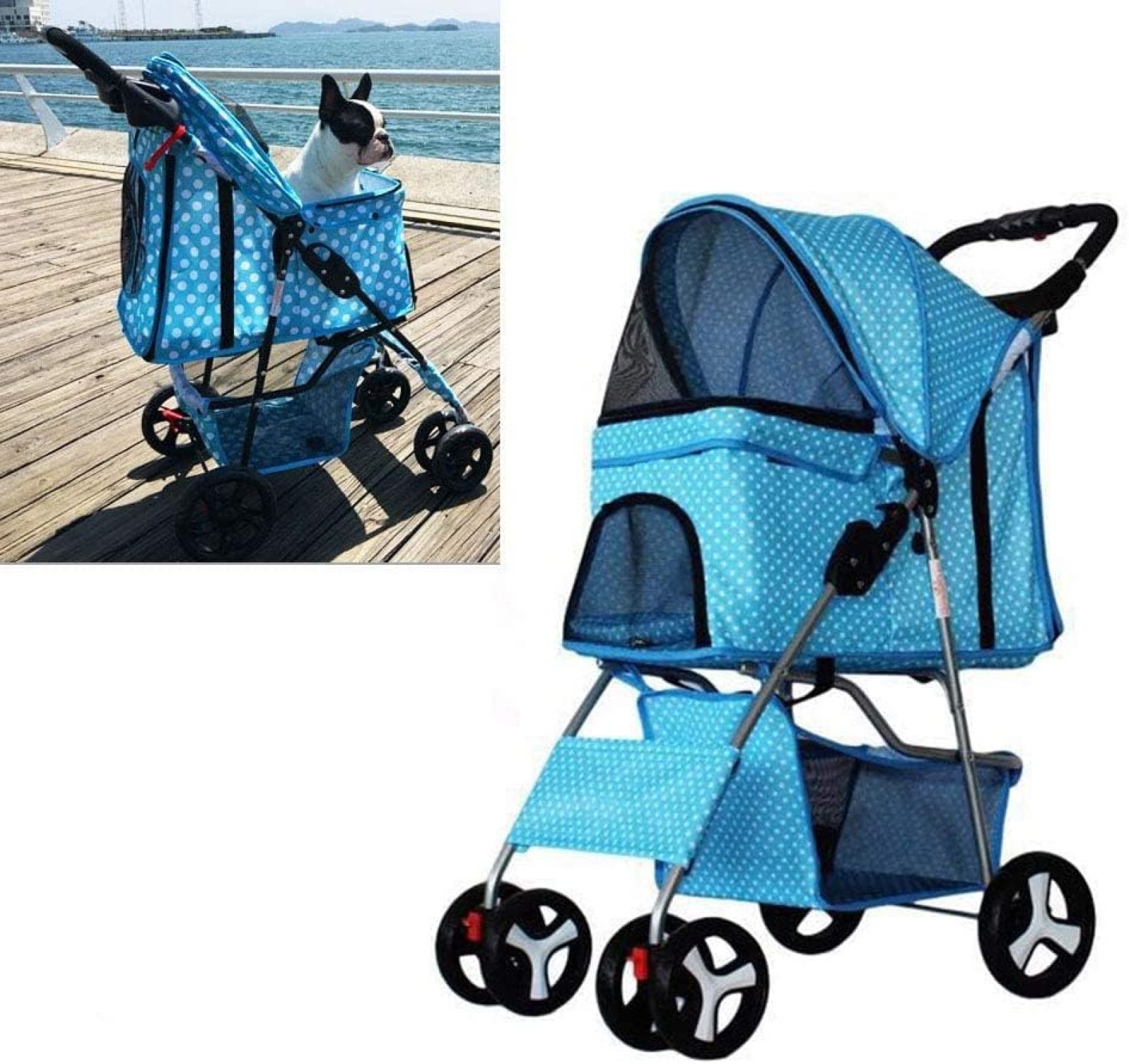 【20%OFFクーポン～】四輪ペットベビーカー 小型 中型 猫犬ケージトロリー 旅行 折りたたみ ジョギングベビーカー