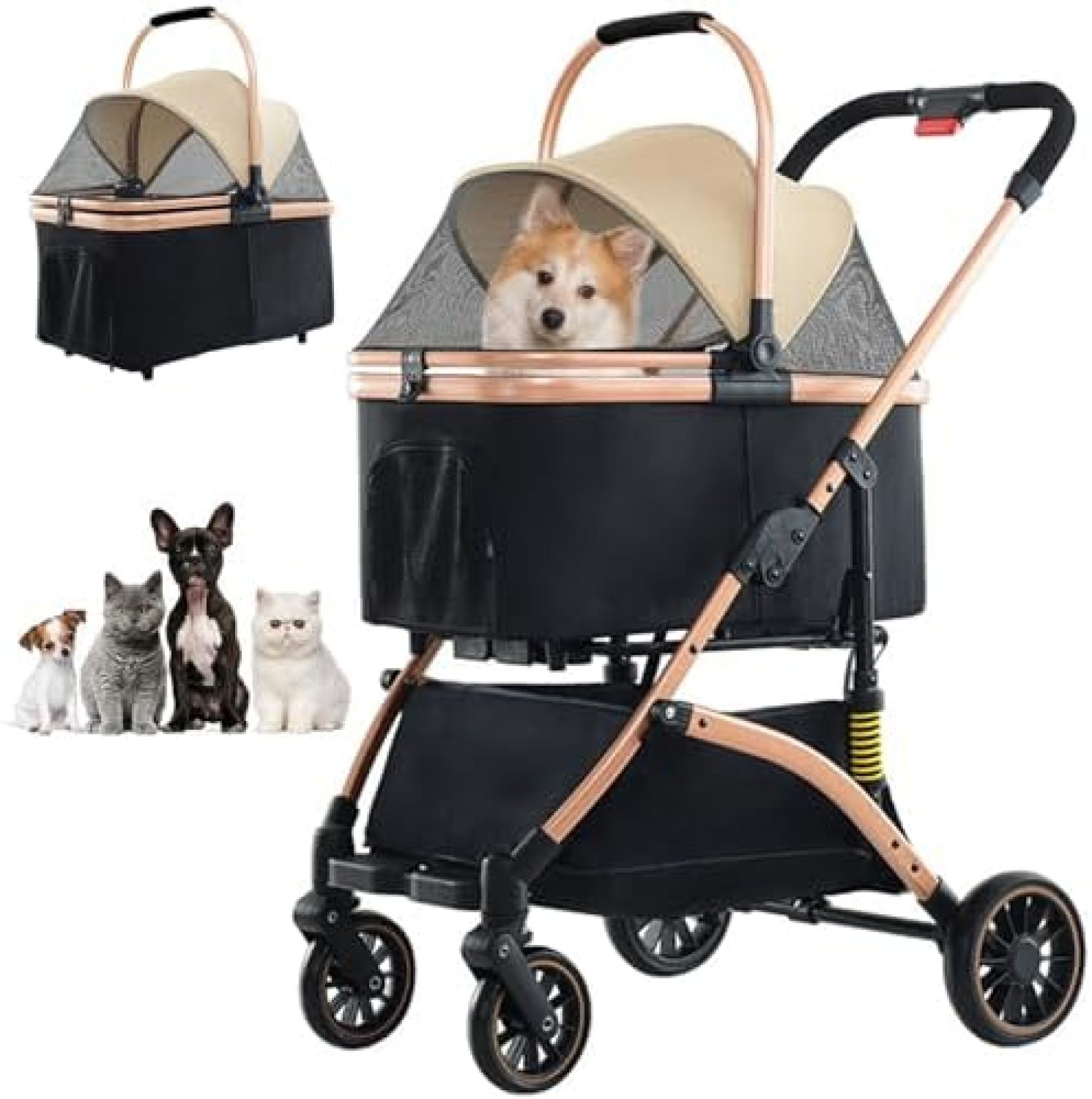 【20%OFFクーポン～】ペット用ベビーカー ペットカート 小型の犬猫のための 1 つの折り畳み式ペット ベビーカーに付き 3 つ、取り外し可能なキャリアとの No ジップ、貯蔵のバスケット、押しボタン、子犬旅行トロリーのため 67,370円