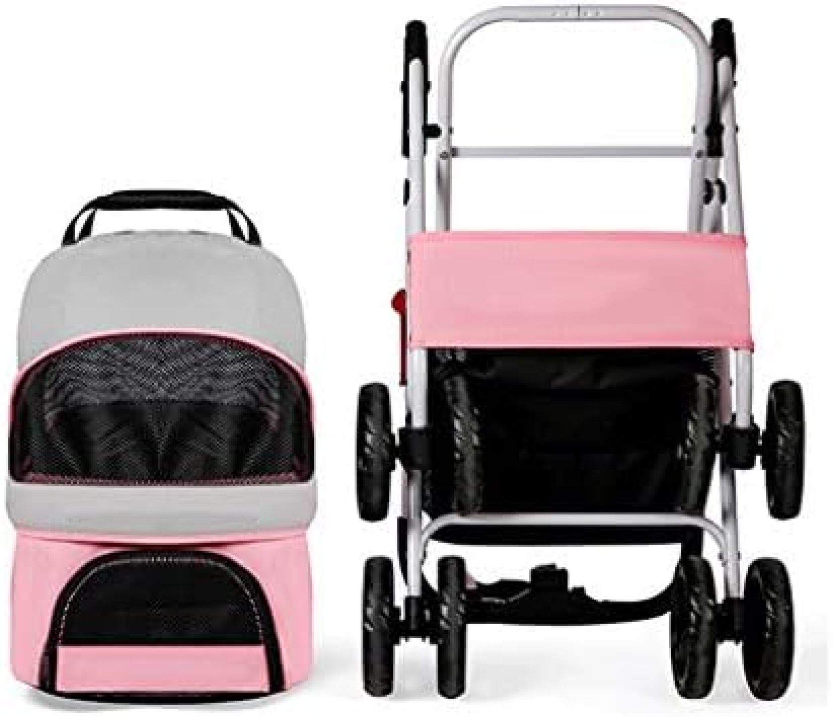 【20%OFFクーポン～】ペットカート ペット用ベビーカー 犬用ベビーカー 猫用ベビーカー 犬用トロリーペットストローラー中型小型犬用犬用ストローラー40ポンド、取り外し可能なキャリア付きの折りたたみ式4輪猫用カート カーシー