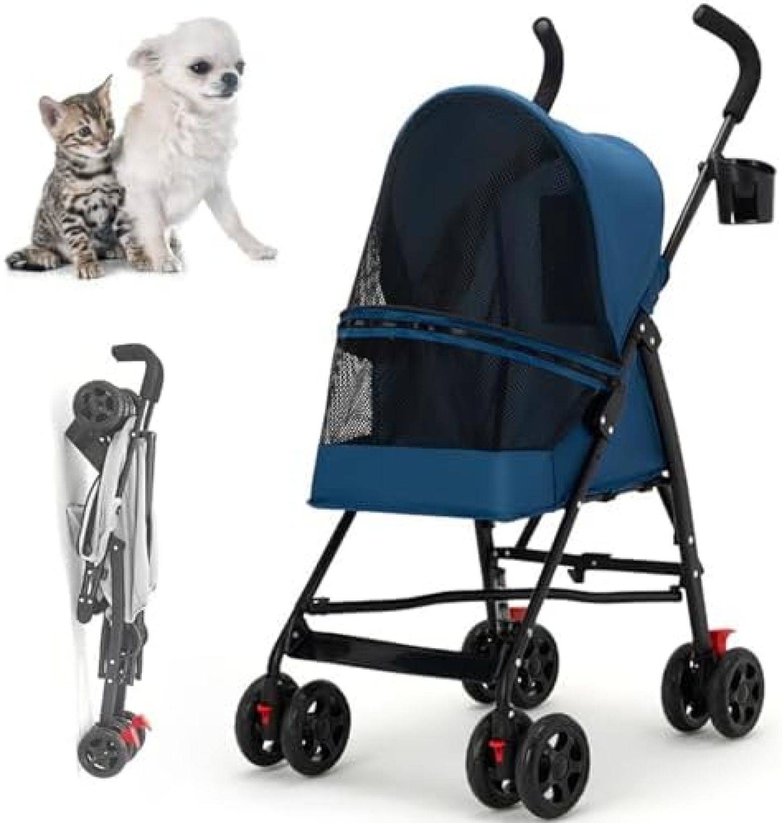 【20%OFFクーポン～】ペットカート ペット用ベビーカー 犬用ベビーカー 猫用ベビーカー ペット ベビーカー折り畳み式犬猫ケージ 4 車輪旅行ジョガー ベビーカー通気性と目に見えるメッシュ小型/中型ペット子犬犬犬キティ バニ