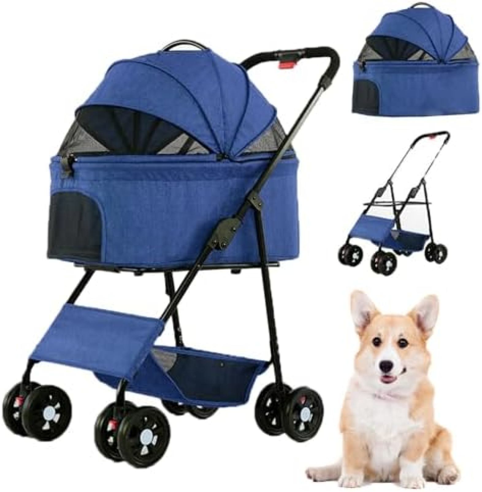 【20%OFFクーポン～】ペットカート ペットベビーカー、小型中型犬猫用犬用ベビーカー、取り外し可能なキャリア付き、アルミ合金フレーム軽量折りたたみ式4輪ジッパーレス猫用ベビーカートロリー、旅行、ショッピング、ウォーキング用 43,031円