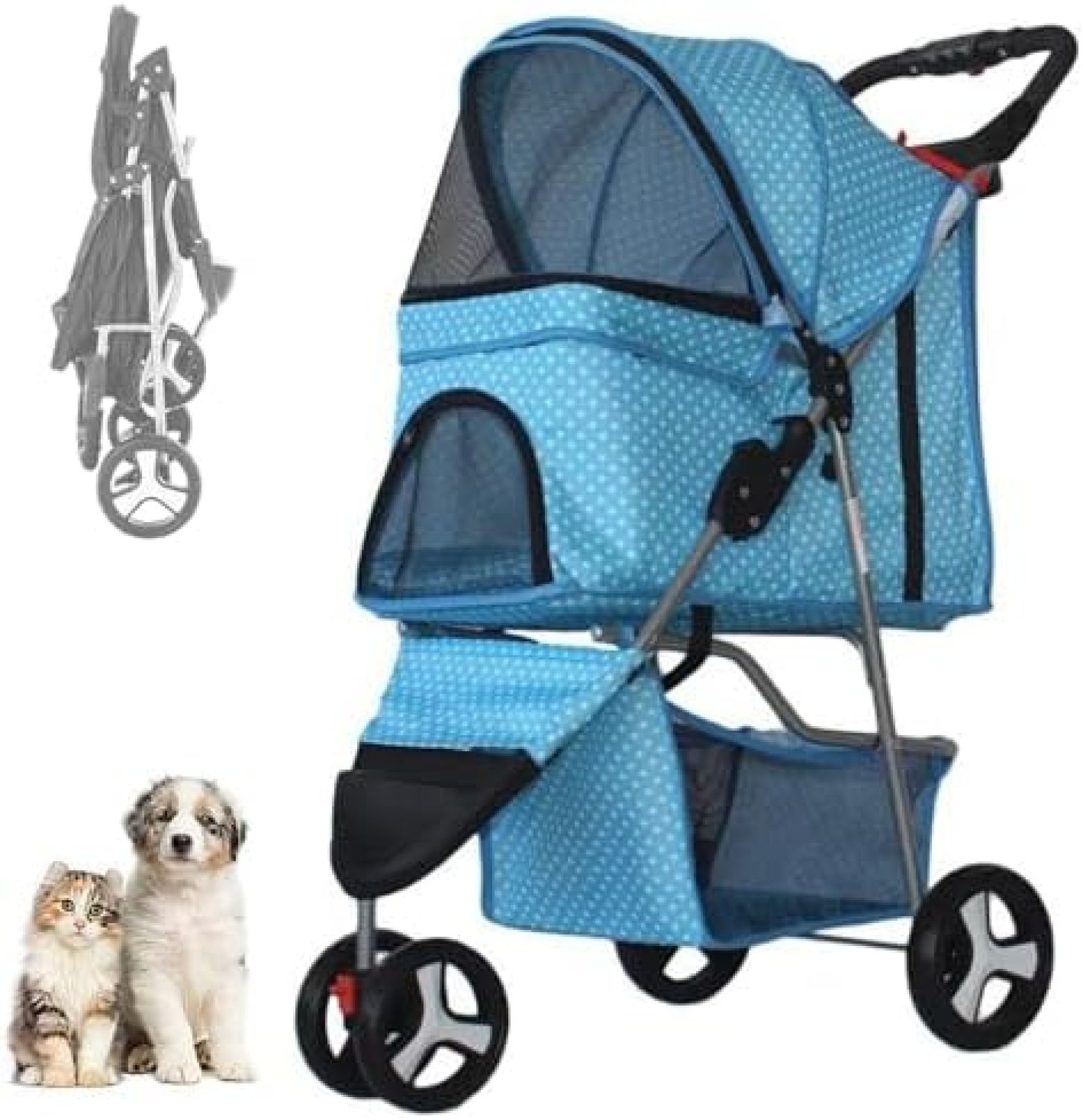 【20%OFFクーポン~】ペットカート ペット用ベビーカー 犬のベビーカー 猫のベビーカー 3 ホイールペットベビーカー、折り畳み式ケージジョガー旅行ベビーカー、オールシーズン、ストレージバスケット、カップホルダー、通気性と小|Yokos