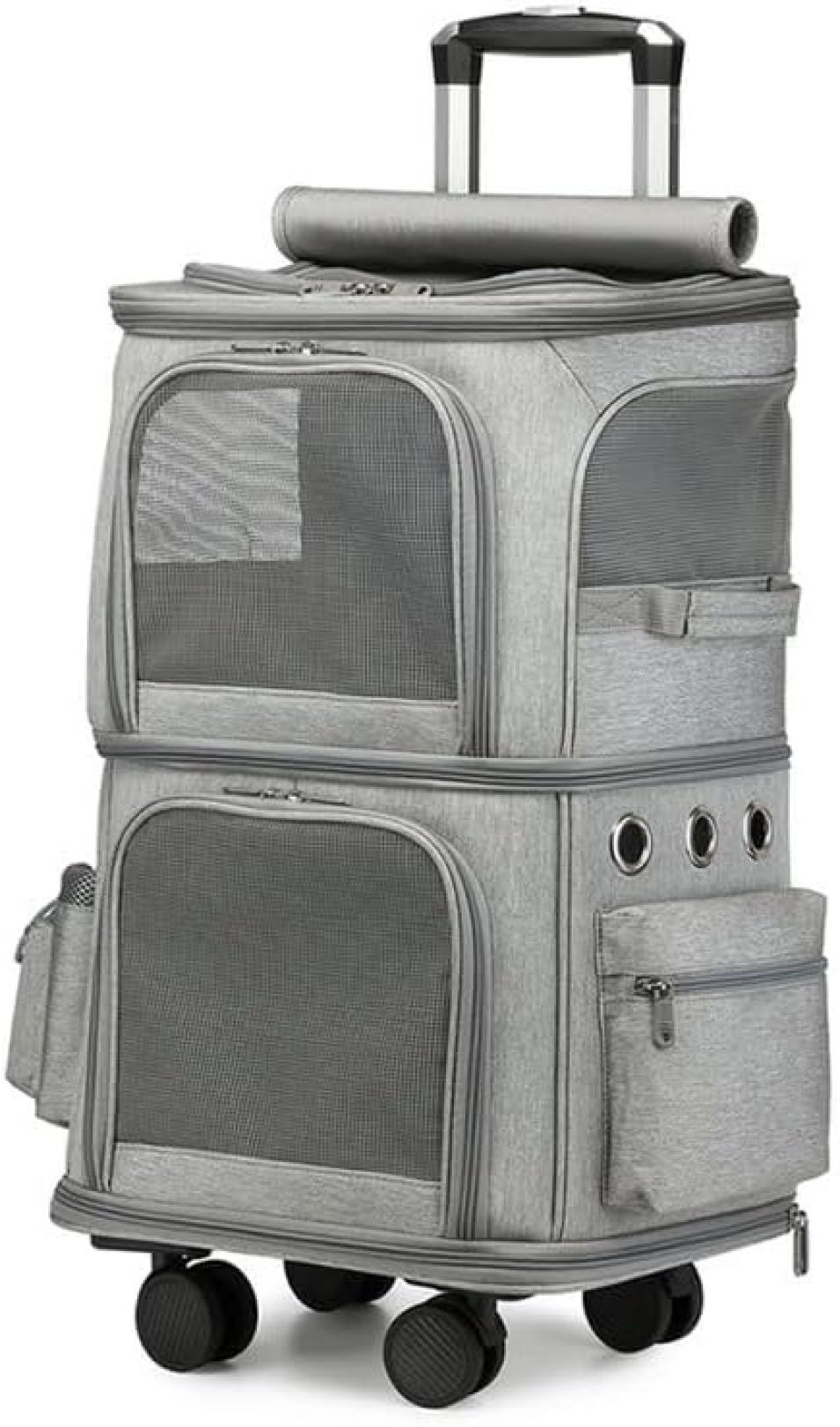 【20%OFFクーポン～】猫 キャリーバッグ 2匹用 ペットキャリーバック 2層 2匹 猫 多頭飼い ボストンキャリー キャリー 動物 ペットカート 猫 2匹 用 (グレー) 変形しない散歩出かけ キャリーカート折りたたみ 通｜Yokos