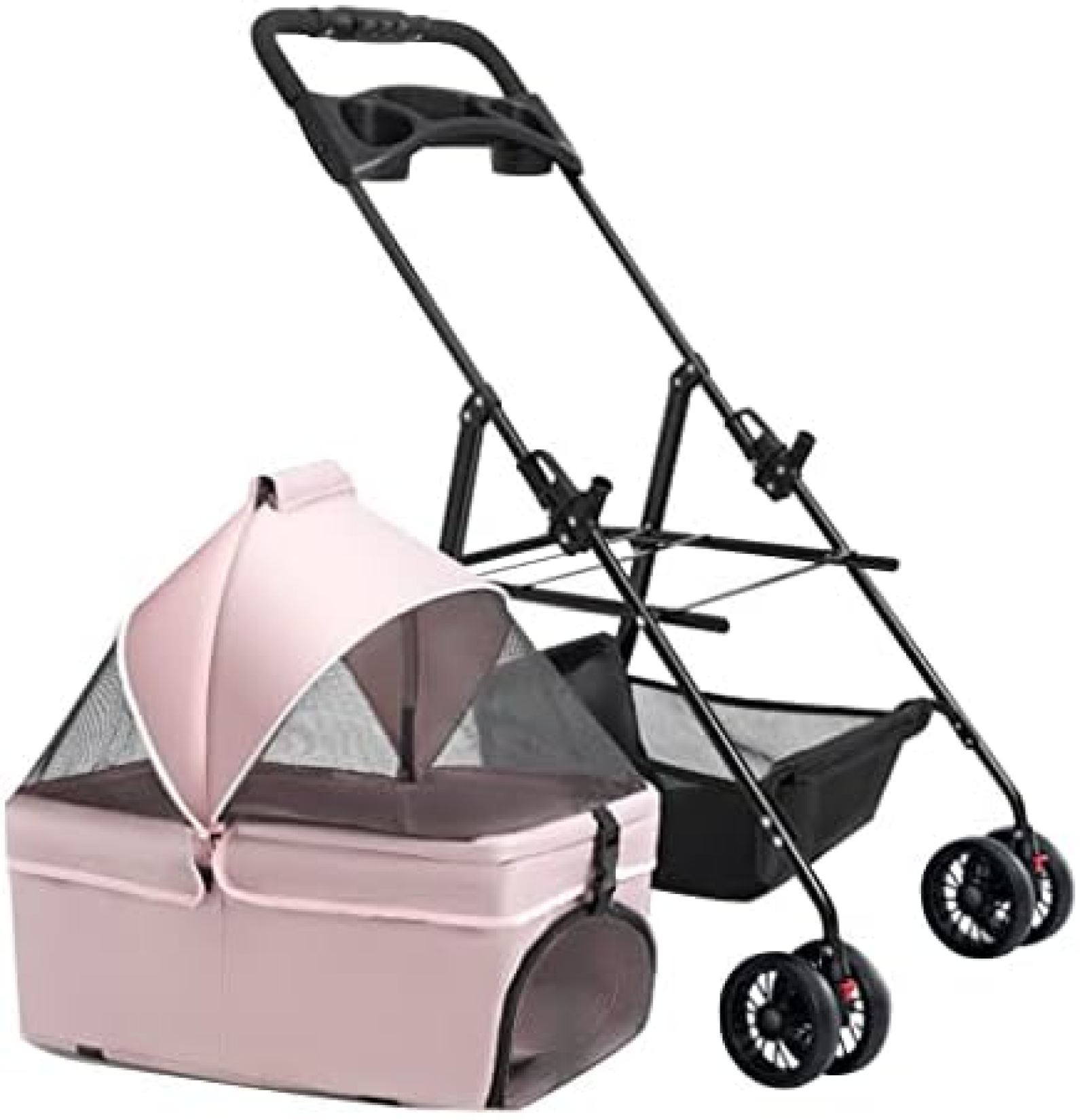 【20%OFFクーポン～】ペットベビーカーキャリア小型中型犬用、ペット犬ベビーカー猫ベビーカーキャリッジカップホルダー付き、取り外し可能なペットベビーカージッパーレスエントリー猫犬ベビーカートラベルトロリー