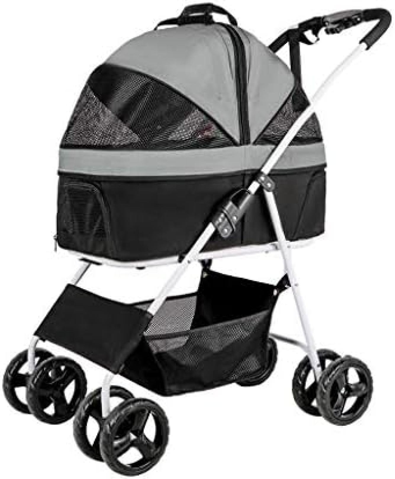 【20%OFFクーポン～】ペットカート ベビーカー バギー 犬 猫 多頭 犬用トロリーペットストローラー中型小型犬用犬用カート 取り外し可能なキャリア付きの折りたたみ式4輪猫用カート カーシート大容量ネットバッグローディング4