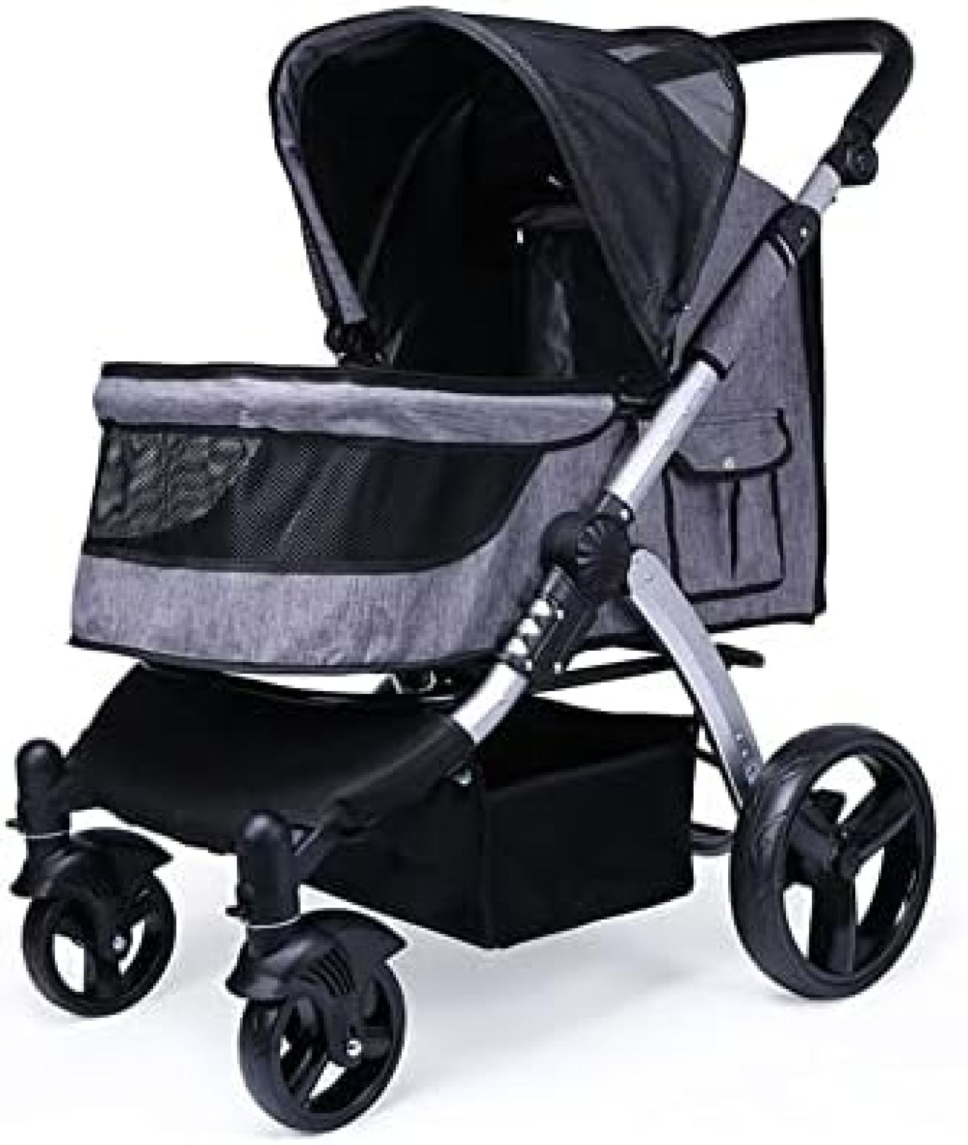 【20%OFFクーポン～】ペットカート ベビーカー バギー 犬 猫 多頭 ペット ベビーカー 4 ラウンド大型猫犬散歩カート 収納バスケット付き 折りたたみ式軽量犬キャリア ジョギング トロリー