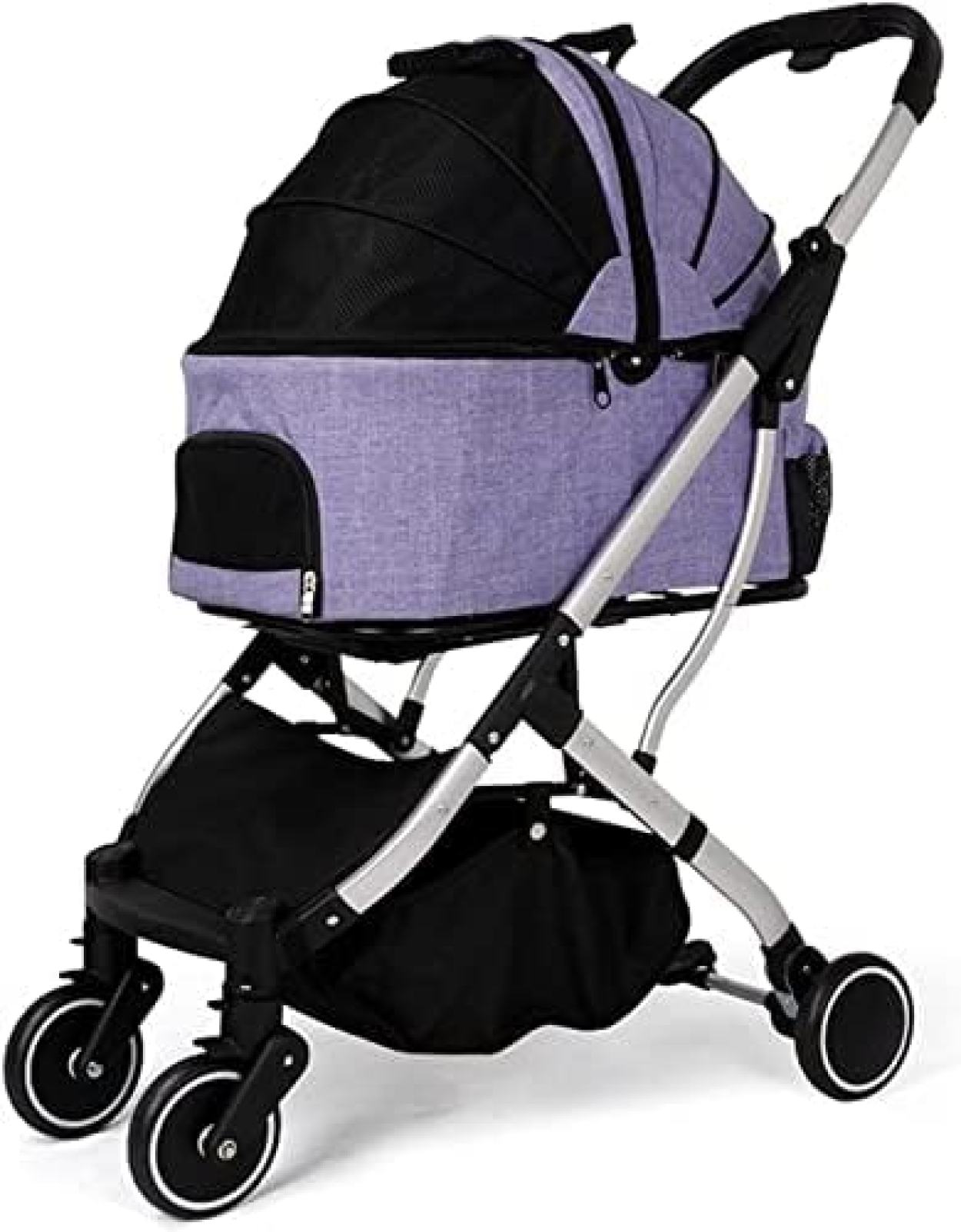 【20%OFFクーポン～】ペットカート ベビーカー バギー 犬 猫 多頭 ペットキャリアベビーカー犬用ベビーカー中小型犬猫用プレミアム折りたたみ式4輪猫犬カートベビーカー (パープル)