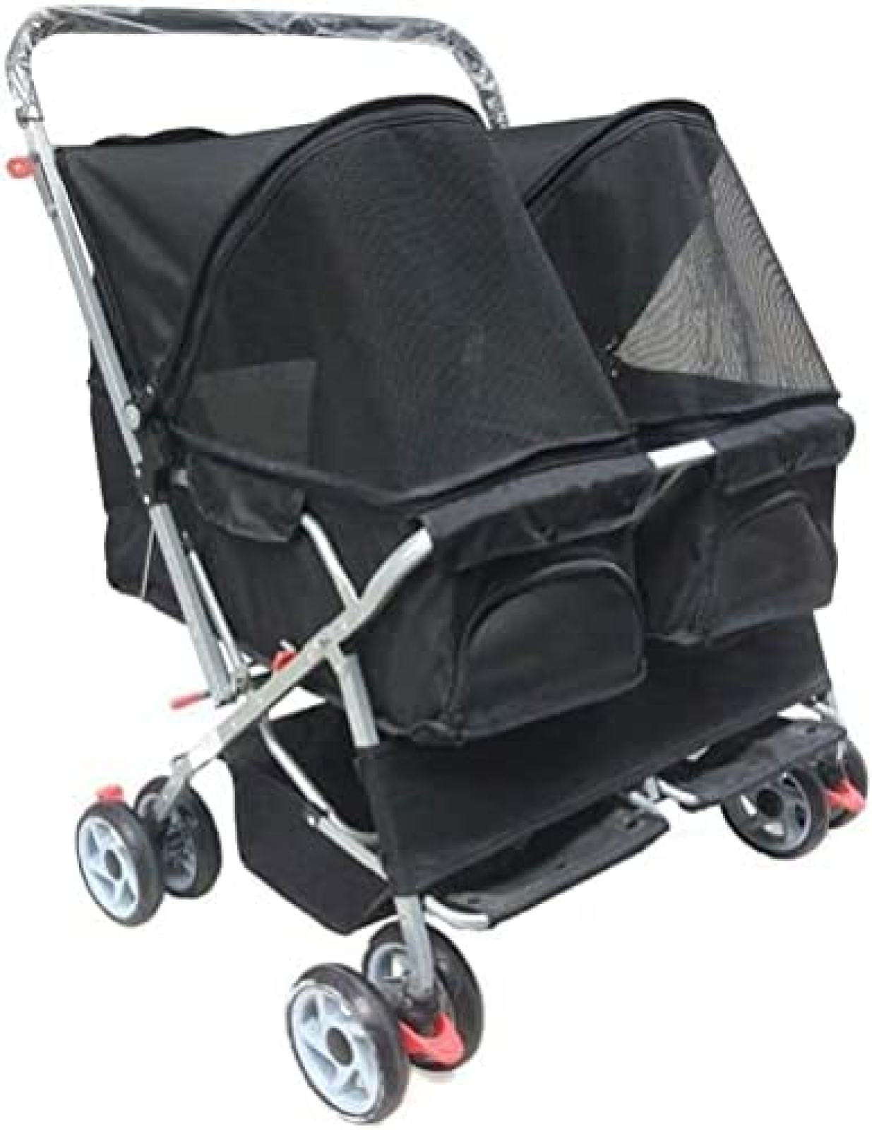【20%OFFクーポン～】ペットカート ベビーカー バギー 犬 猫 多頭 ペットトラベルベビーカーダブル折りたたみ車トラベルカートケージアウトドア用品大スペース 4 輪黒犬猫ベビーカー