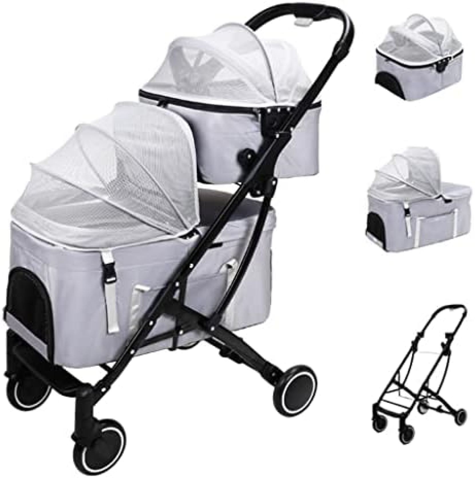 【20%OFFクーポン～】ペットカート ベビーカー バギー 犬 猫 多頭 キャットトラベルベビーカー犬の乳母車プッシュチェアバギー ペット二重レイヤーベビーカー猫と犬の取り外し可能なベビーカーカートキャリアプッシュチェアの双子