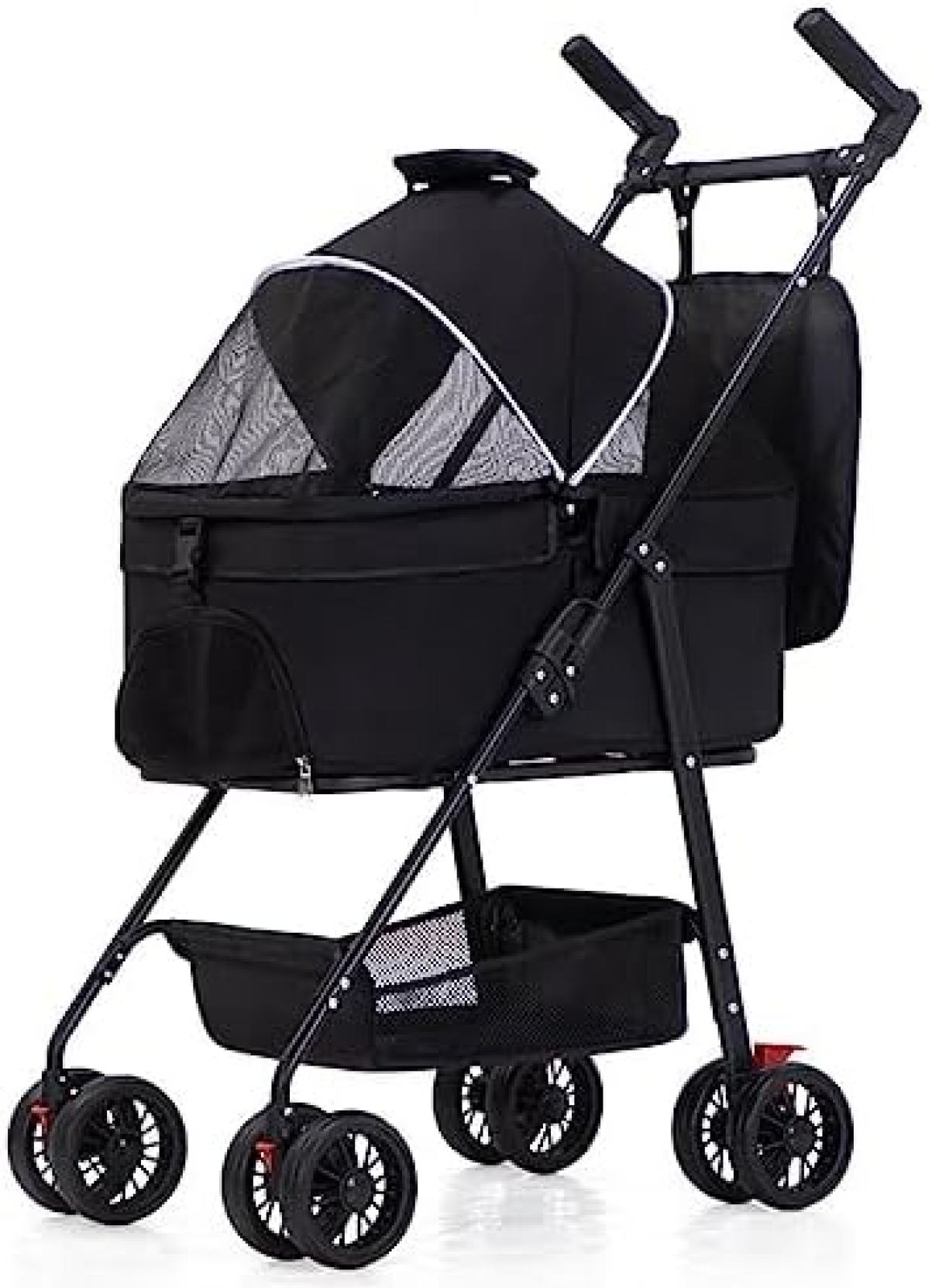 【20%OFFクーポン～】ペットカート 分離型 4輪 ベビーカー 犬バギー 軽量カート 前輪360°回転 後輪ブレーキ 飛び出し防止リード2本付き小型犬 中型犬 老犬 猫 介護用 耐荷重18Kg