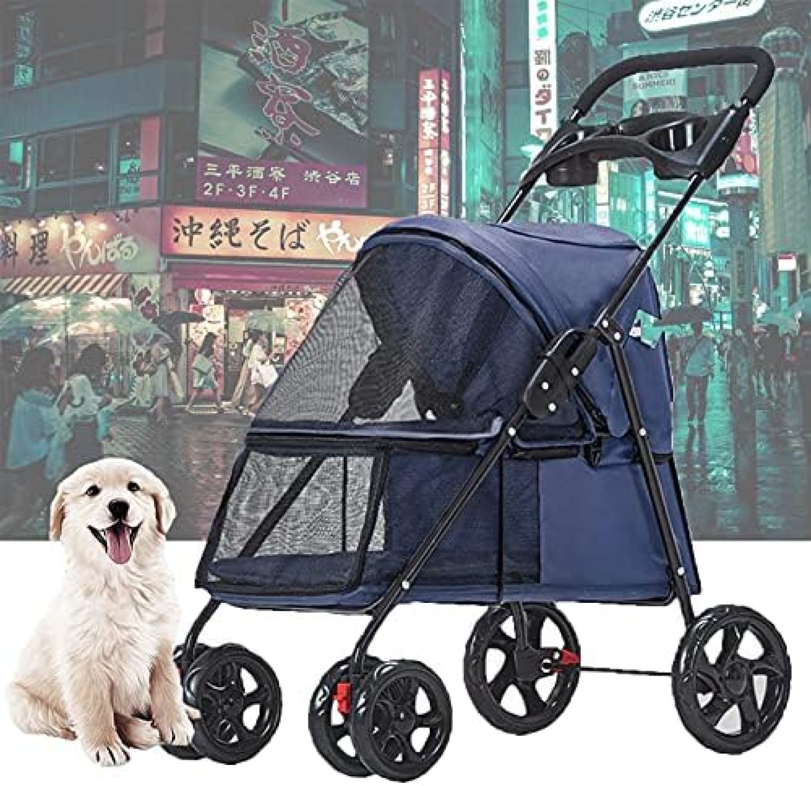 【20%OFFクーポン～】ペットカート 犬用ベビーカー ペットかーと 小型犬 猫 バギー 折りたたみ 4輪 前輪360°回転 後輪ブレーキ付 レインカバー付き 介護用 おでかけ 多機能 軽量 組み立て簡単 耐荷重12.5Kg