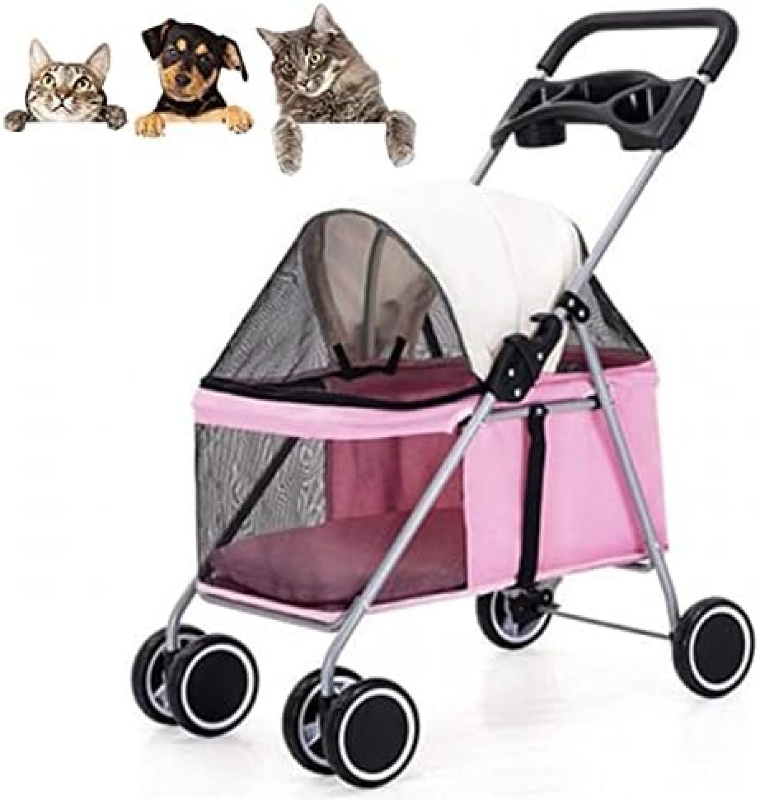 【20%OFFクーポン～】ペットカート ベビーカー バギー 犬 猫 多頭 小型犬猫用の折りたたみ式ポータブルペットベビーカー カップホルダー付き軽量ペット散歩カート ジョギング用ジップメッシュトラベルキャリッジ 34,934円