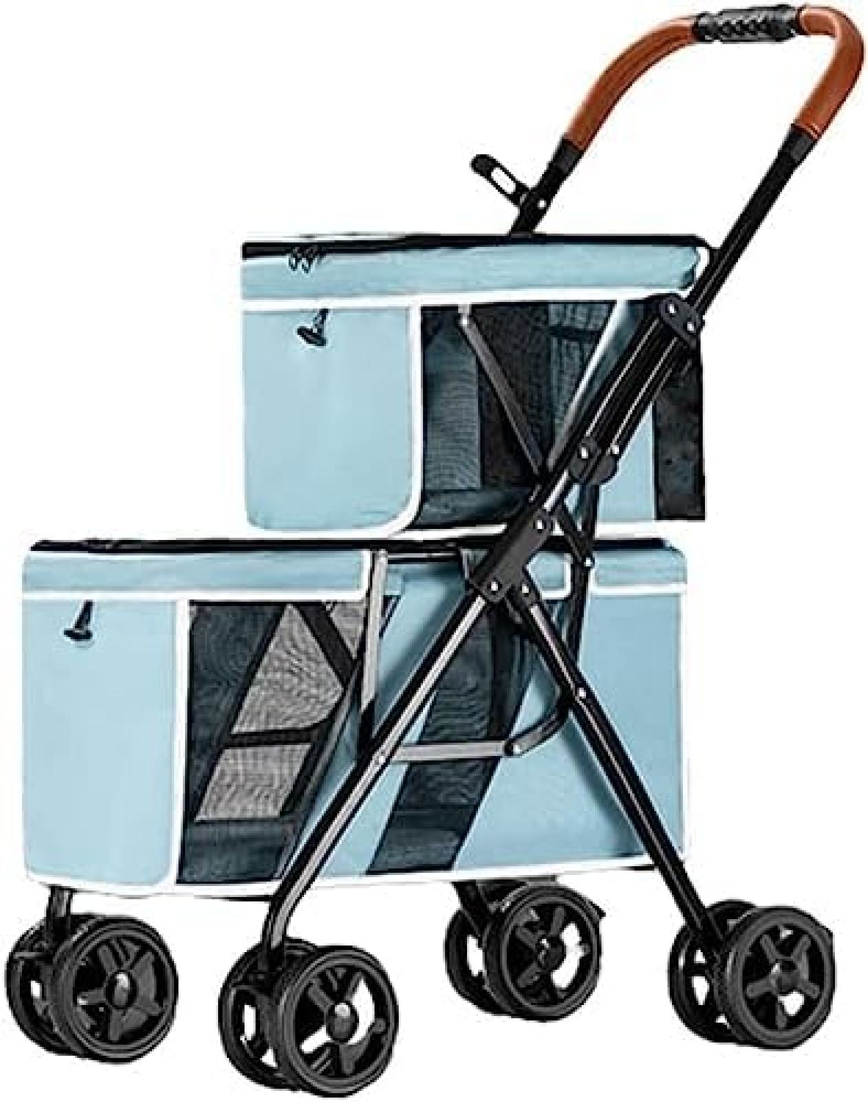 【20%OFFクーポン～】ペットカート ベビーカー バギー 犬 猫 多頭 2匹の犬用のベビーカー 4輪前輪360°回転 安全装置付 ドッグカート 後輪ブレーキ機能 小型犬 中型犬 老犬 介護用 組み立て簡単 軽量 耐荷重20k