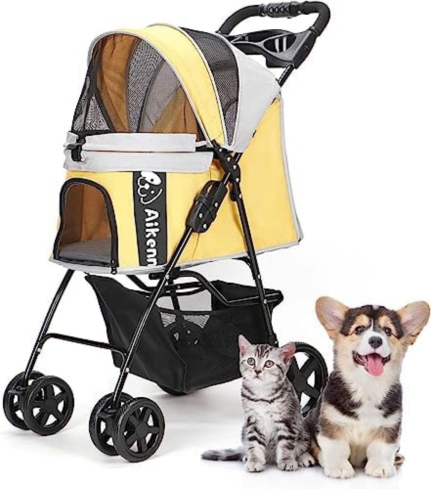 【20%OFFクーポン～】ペットカート ベビーカー バギー 犬 猫 多頭 46*64*100cm 折りたたみ 犬用ベビーカー 猫バギー 前輪360°回転 後輪ブレーキ付 多機能 小型犬 中型犬 猫 散歩 外出 飛び出し防止 軽