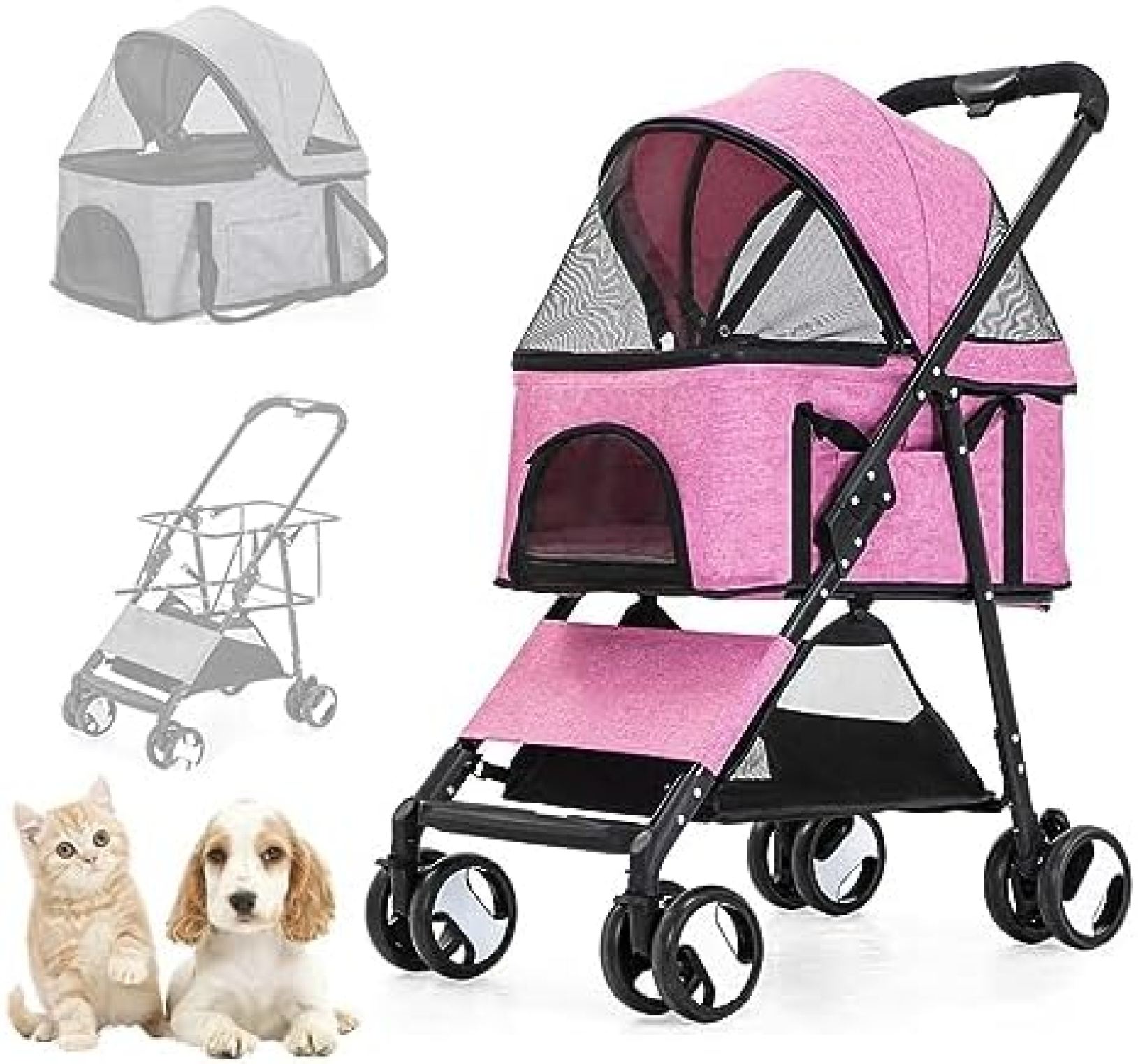 【20%OFFクーポン～】ペットカート ベビーカー バギー 犬 猫 多頭 カート 分離型 ペットカート 小型犬 中型犬 猫 犬用ベビーカー 折りたたみ 取り外し可能 収納 4輪 耐震 ドッグカート 外出便利 散歩 組立簡単 耐