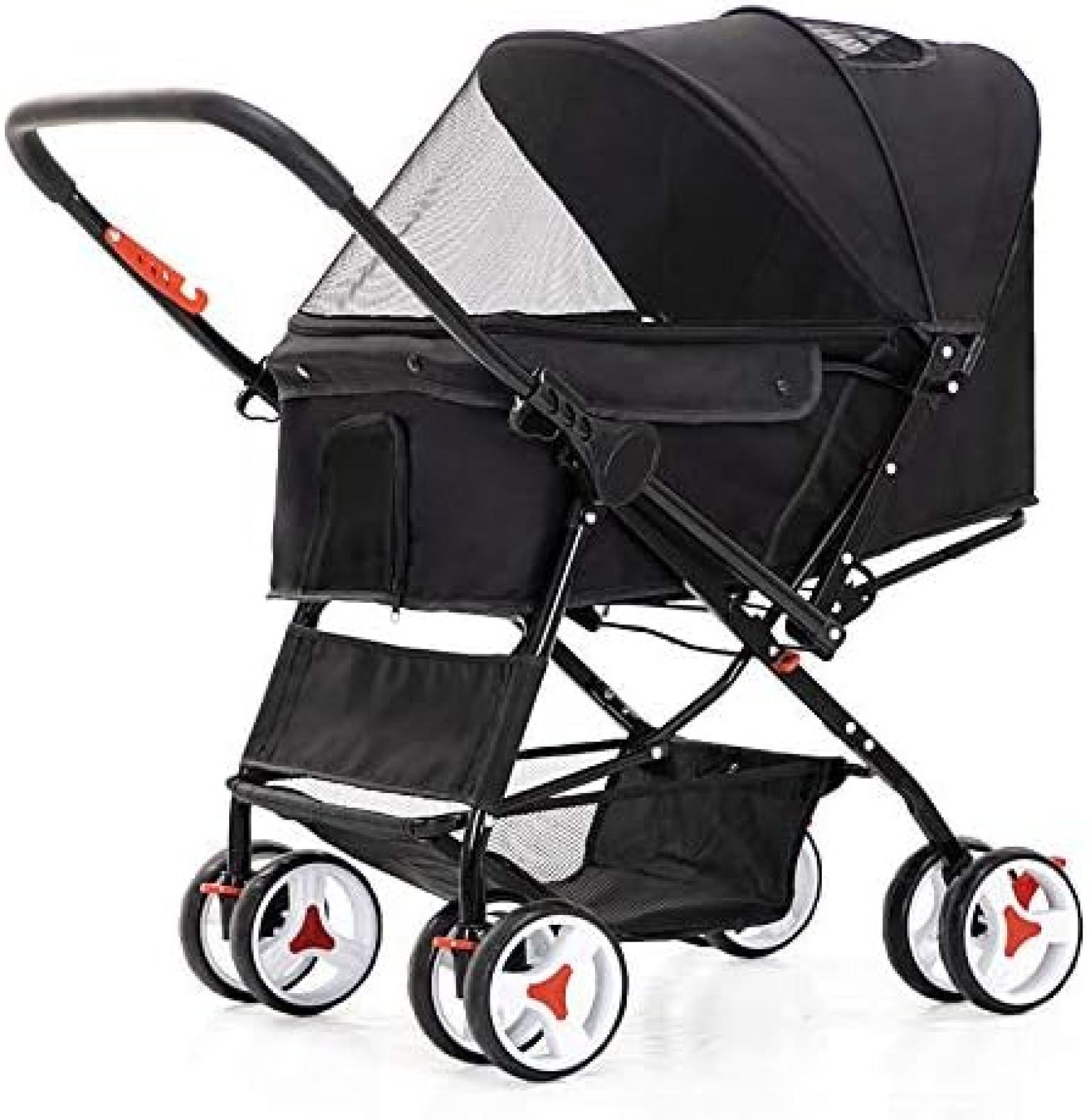 【20%OFFクーポン～】ペットカート 犬用ベビーカー 犬 カート 猫 バギー 猫犬兼用 3way 猫用 折り畳み 4輪カート 対面推し可能 前輪360°飛び出し防止 後輪ブレーキ付 ポーチ付き 介護用 多機能 軽量 補助介護