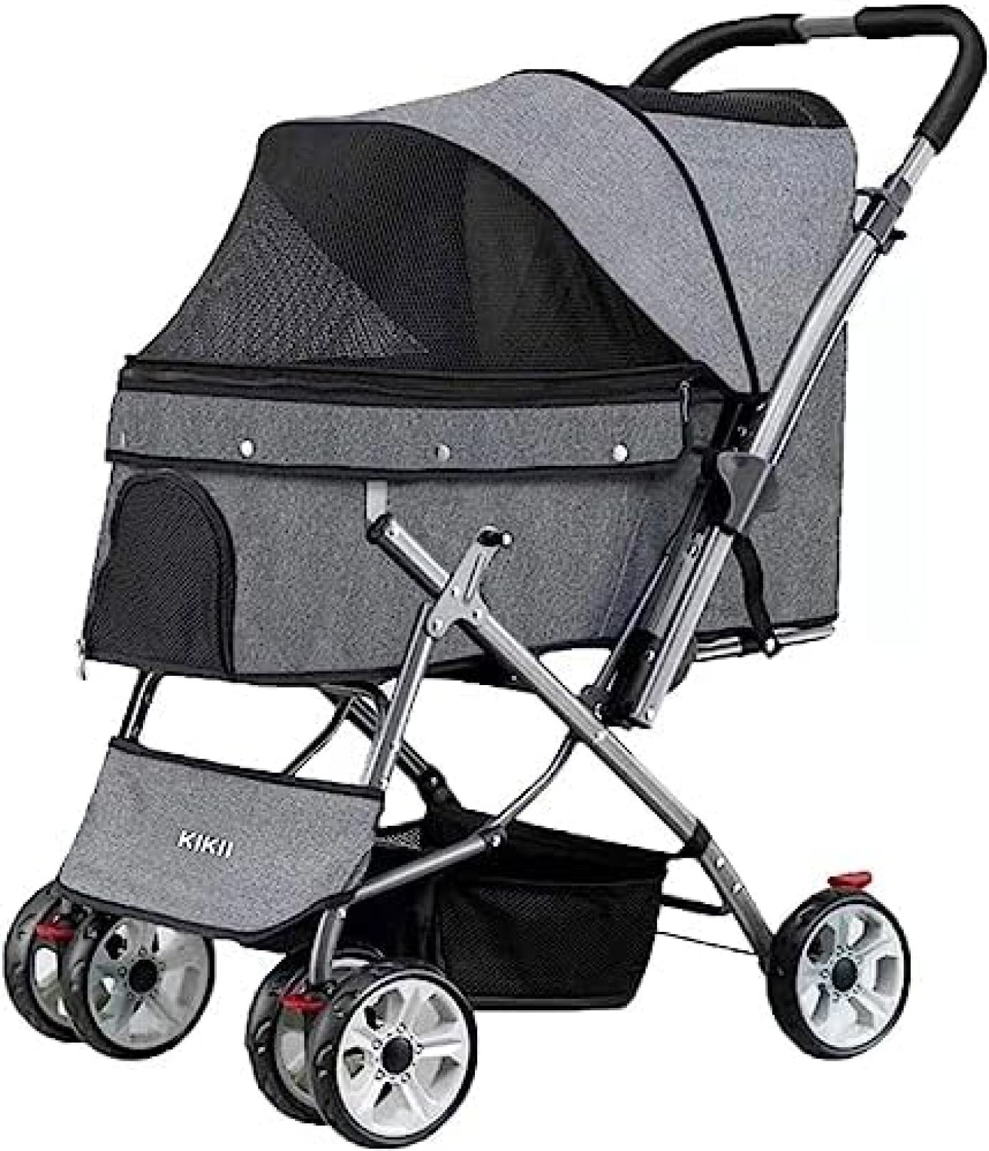 【20%OFFクーポン～】ペットカート 48*69*94cm 犬用ベビーカー 犬 猫バギー 4輪 小型犬 中型犬カート 多頭 対面推し可能 前輪360°回転 後輪ブレーキ付 メッシュカバー カゴ収納 背面ポケット 介護用 軽量