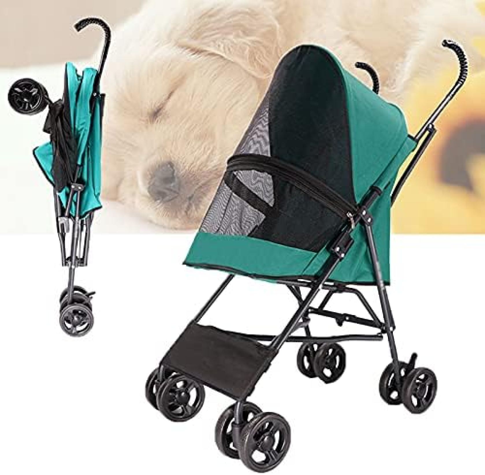【20%OFFクーポン~】ペットカート 犬 カート 小型犬 多頭 猫犬兼用 軽量 コンパクト 前輪360°回転 後輪ブレーキ付 介護用 ペットバギー 正味重量3.7kg 耐荷重10kg