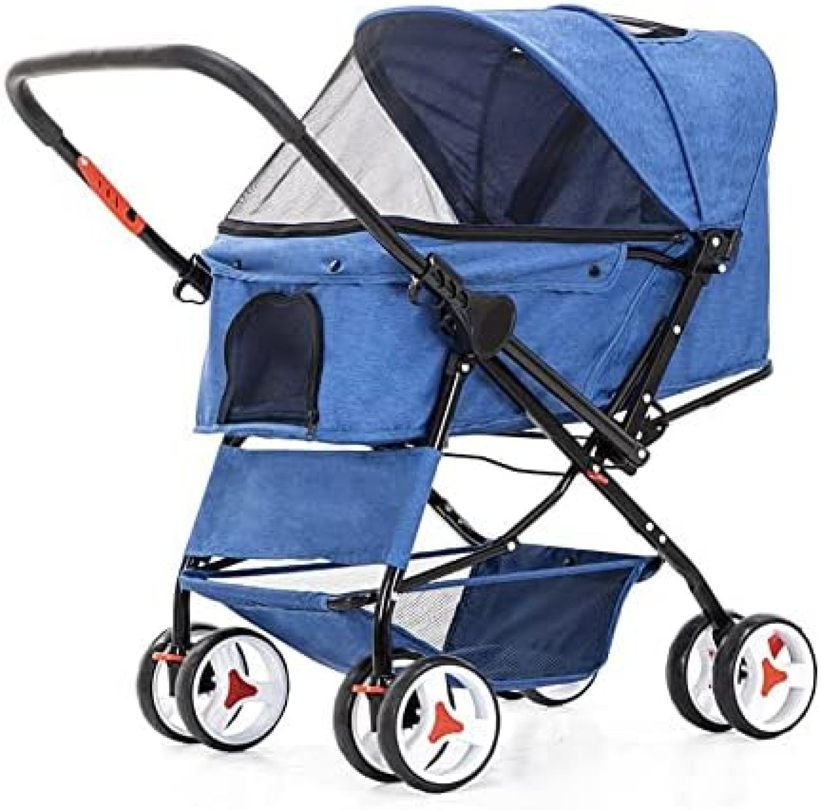 【20%OFFクーポン～】ペットカート ベビーカー バギー 犬 猫 多頭 中型犬用犬用ストローラー 小型犬用4輪ストローラー リバーシブルプッシュハンドルペット用ベビーカー 簡単片手折り 最大積載量 15 Kg