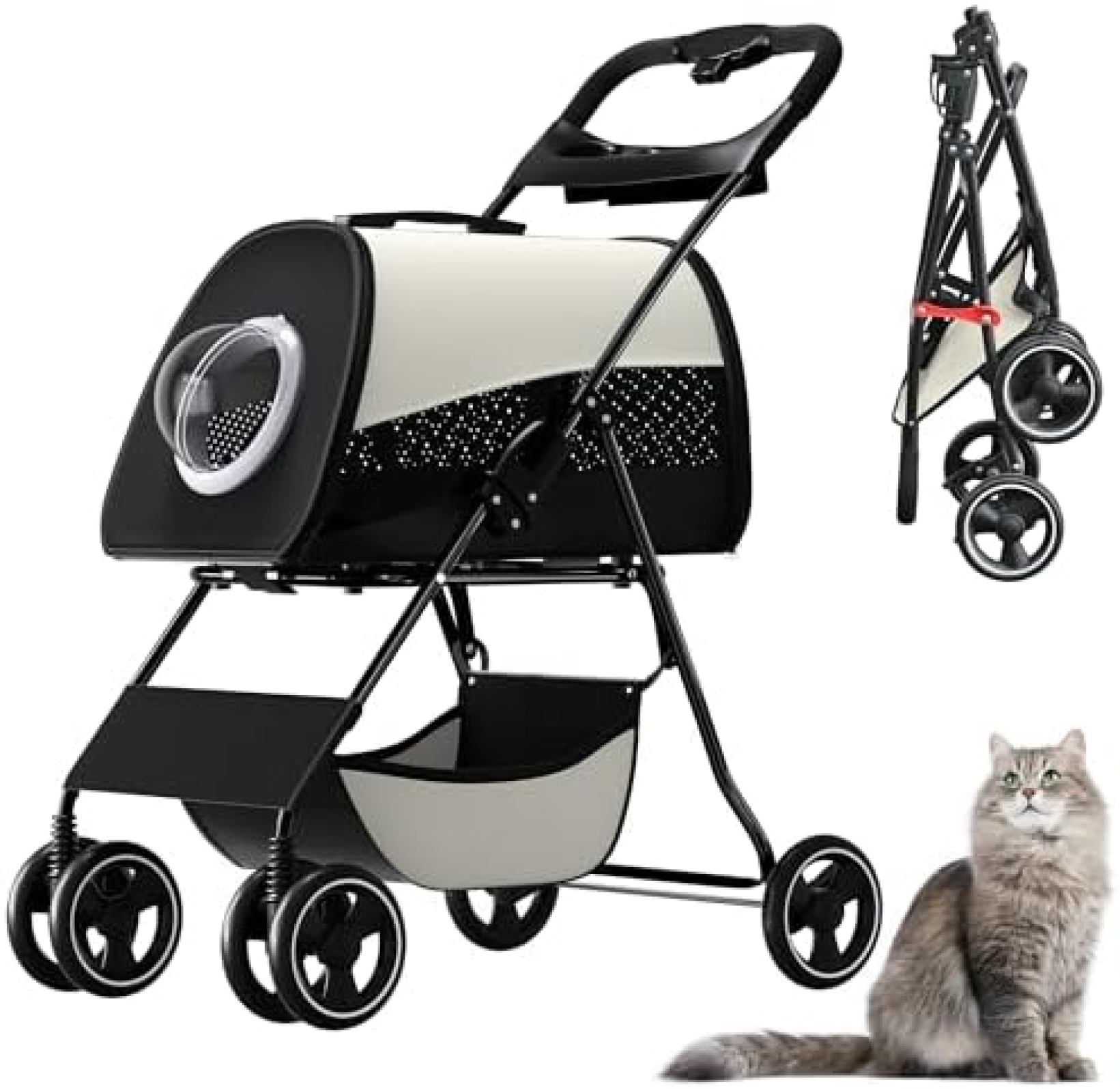 【20%OFFクーポン～】ペットカート 猫犬 ベビーカー アルミ 分離型 収納 コンパクト 3Way 折りたたみ 4輪 前輪360°回転 後輪ブレーキ付 飛び出し防止 猫 組み立て簡単 外出便利 耐荷重15KG 中型犬 小型犬