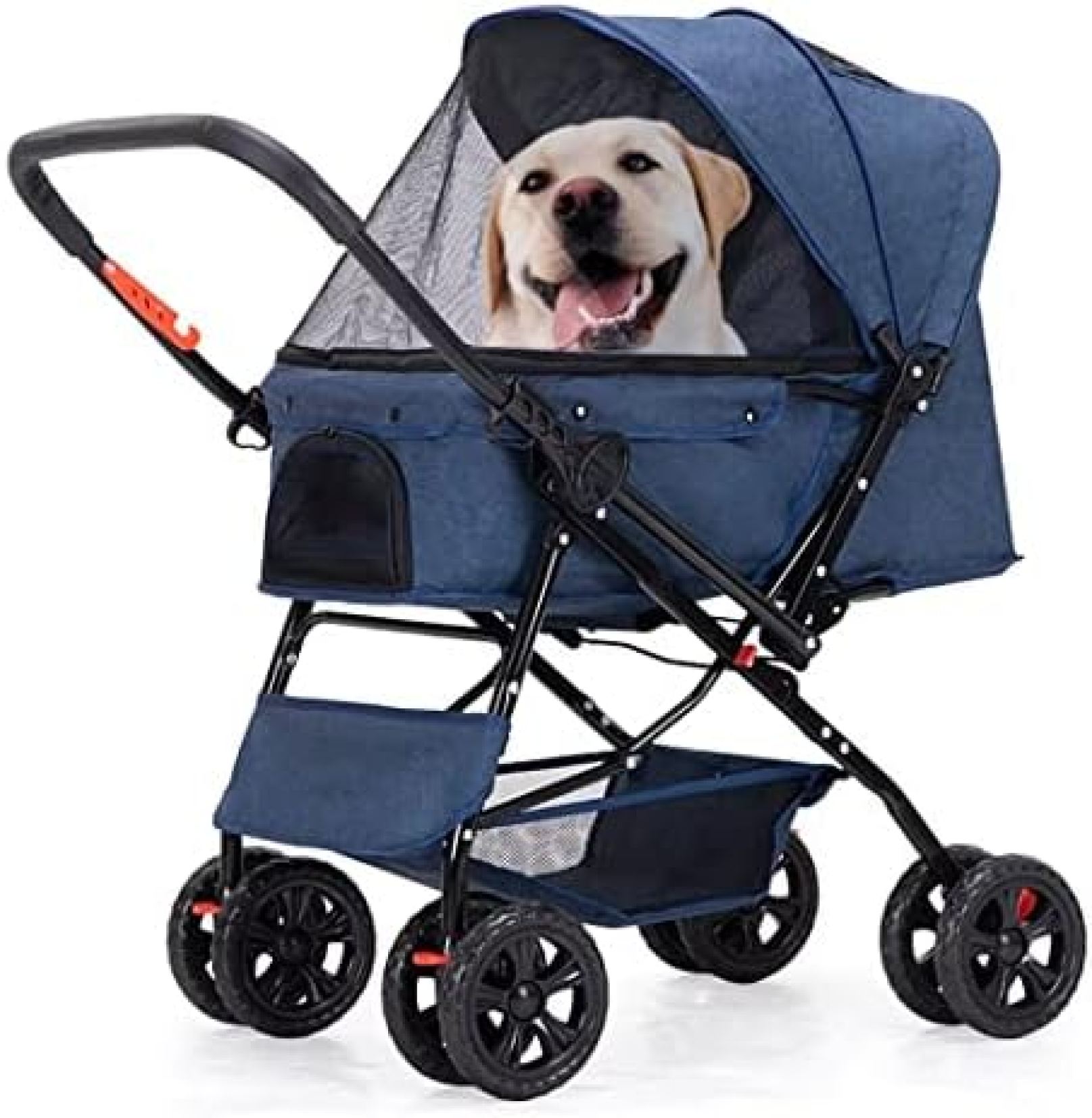 【20%OFFクーポン～】ペットカート ベビーカー バギー 犬 猫 多頭 リバーシブルハンドル付き犬用ベビーカーカート ワンクリック折りたたみペット用ベビーカーベビーカー ユニバーサルホイールとブレーキ付き犬用ベビーカー ボト