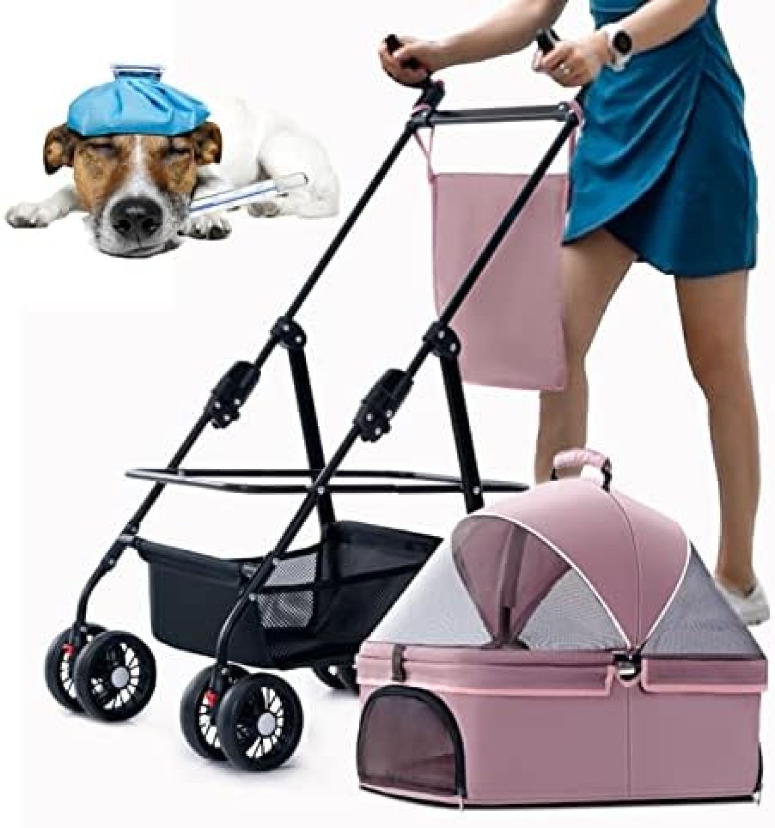 【20%OFFクーポン～】ペットカート ベビーカー バギー 犬 猫 多頭 取り外し可能なキャリアが付いている普遍的なペットのベビーカー 収納バスケット付き折りたたみ式ノージップトラベルストローラー 4輪ジョギング 猫 犬 カー｜Yokos 43,712円