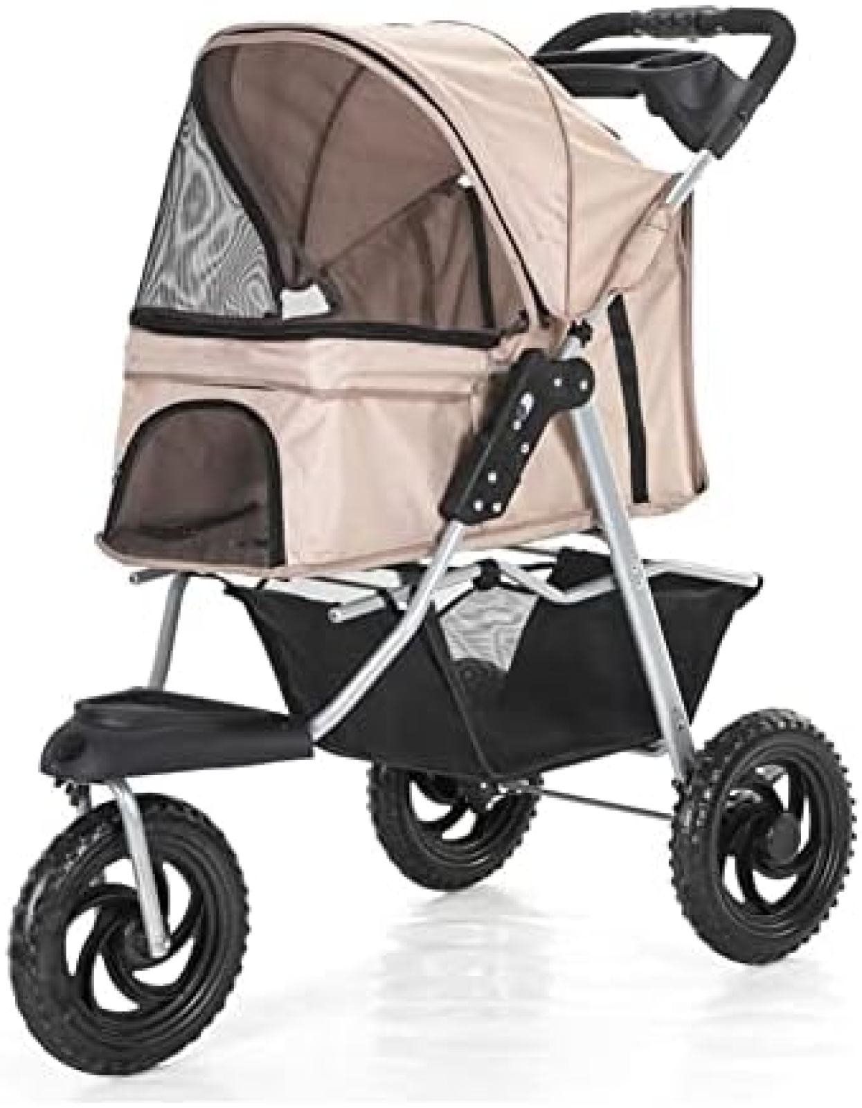 【20%OFFクーポン～】ペットカート ベビーカー バギー 犬 猫 多頭 2 In 1 折りたたみ式犬用ストローラー 3輪ペットドッグカート 小型中型犬用猫用収納バスケット付き 調節可能なキャノピー 耐荷重25Kg