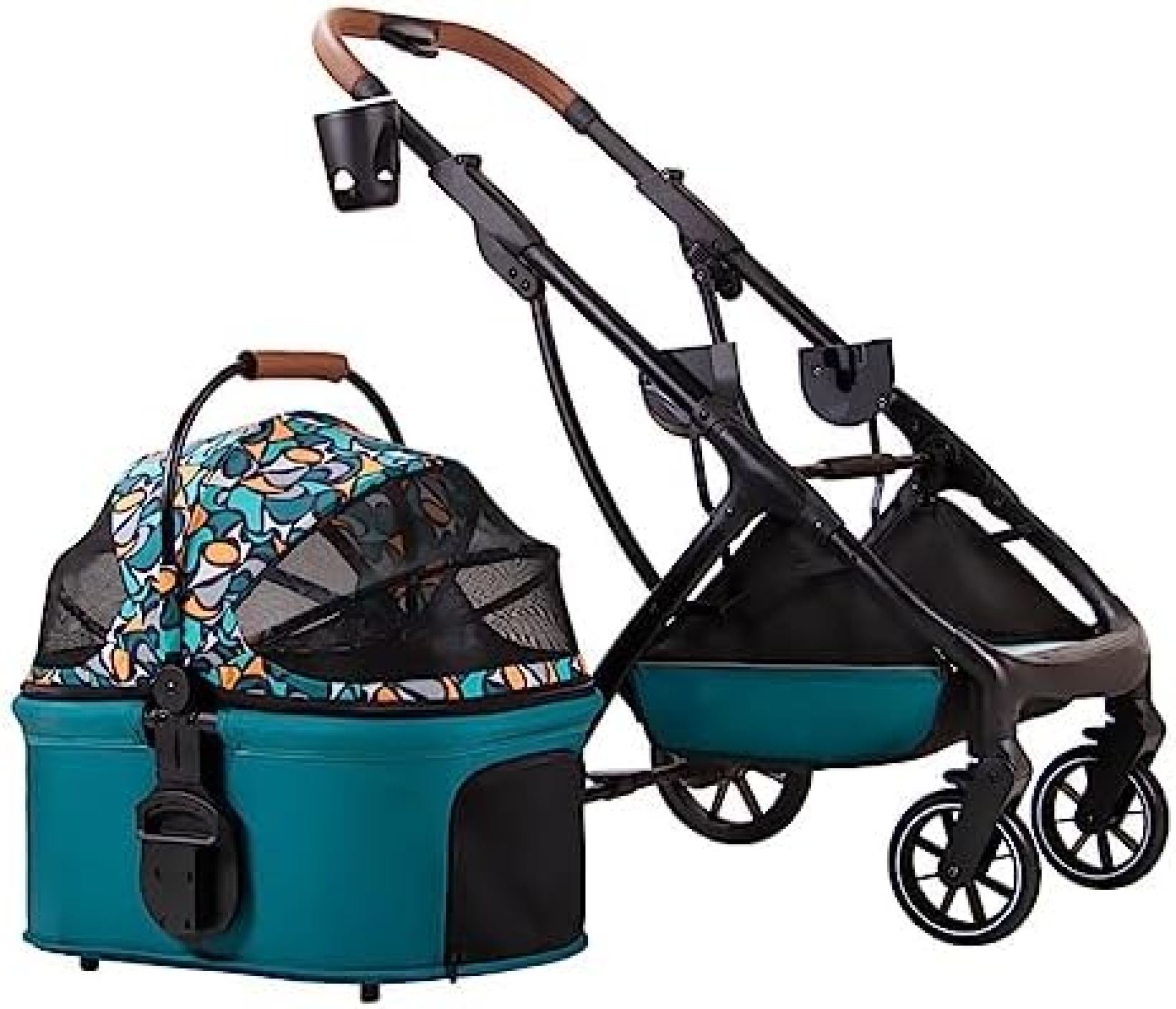 【20%OFFクーポン～】ペットカート ベビーカー バギー 犬 猫 多頭 3分の1の多機能猫と犬の旅行カート 4輪折りたたみ式のペットベビーカーを保管バスケット付き 小型および中程度のペットに適しています