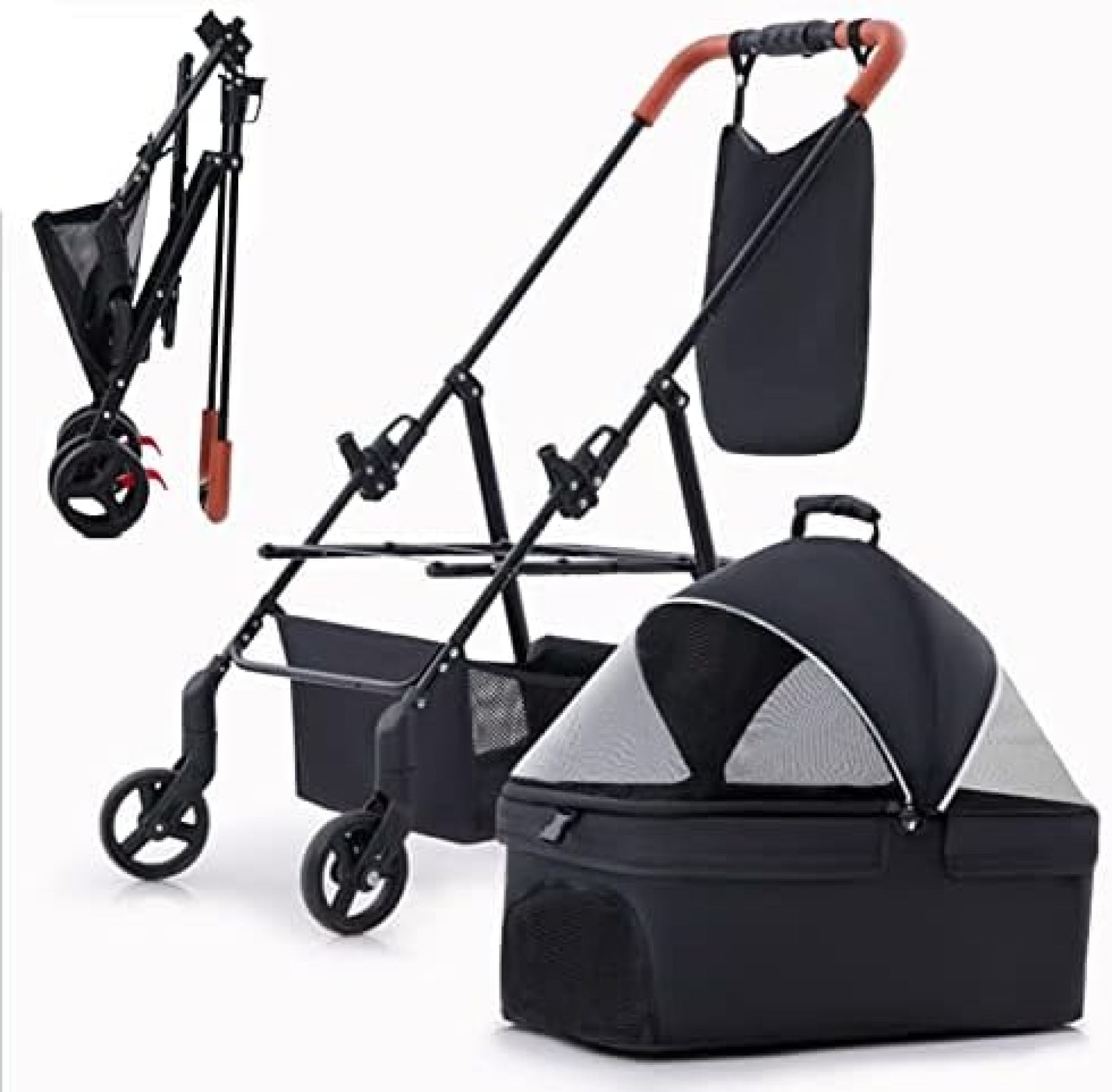 【20%OFFクーポン～】ペットカート ベビーカー バギー 犬 猫 多頭 2層の頑丈なペット用ベビーカーの車輪 携帯用折り畳み式の中型犬旅行キャリッジ 網の天窓 怪我 病気 高齢のペットに