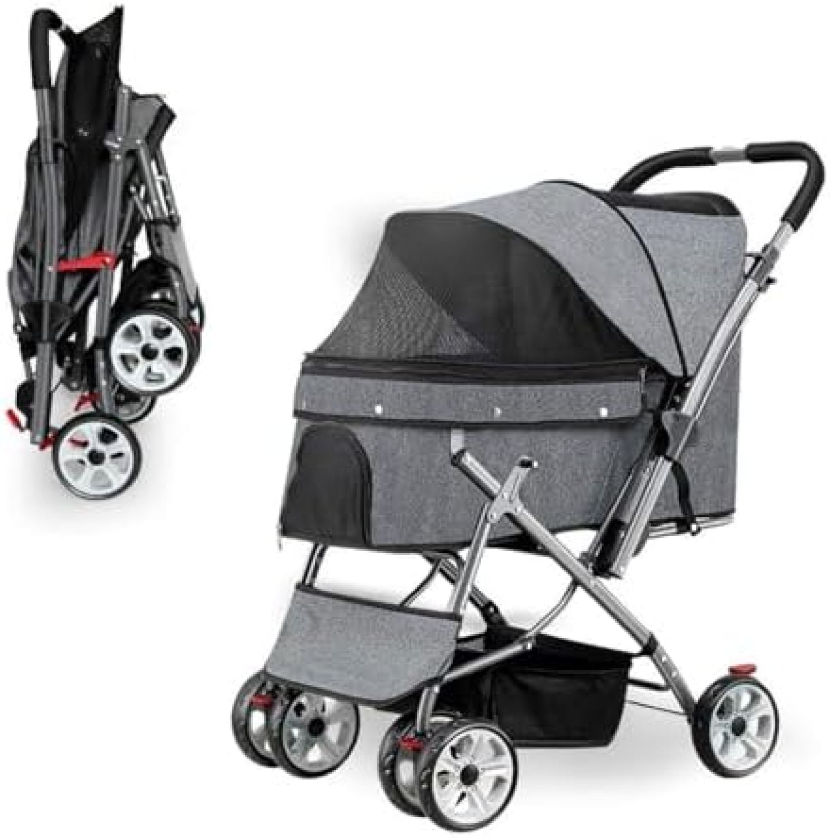 【20%OFFクーポン～】ペットカート ペットベビーカー バギー 犬 猫 多頭 大型収納 バスケット付き 犬用ベビーカー 4輪 折りたたみ式 ジョガートラベルベビーカーキャリア散歩カート