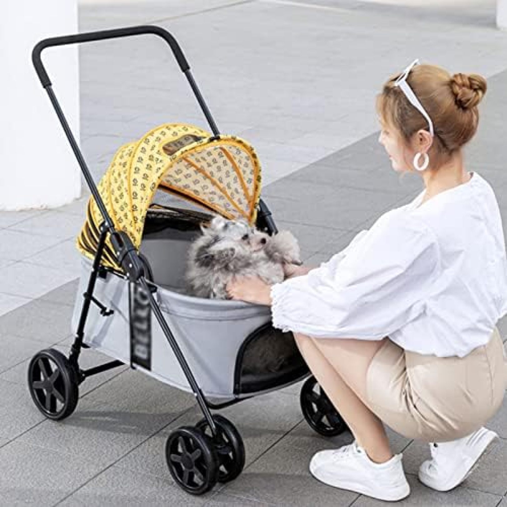 【20%OFFクーポン～】ペットカート ベビーカー バギー 犬 猫 多頭 猫/犬用のジッパーなしポータブル ペット ベビーカー 4輪折りたたみ式ジョギング中/小型ペットキャリア散歩カート カバー 2機種