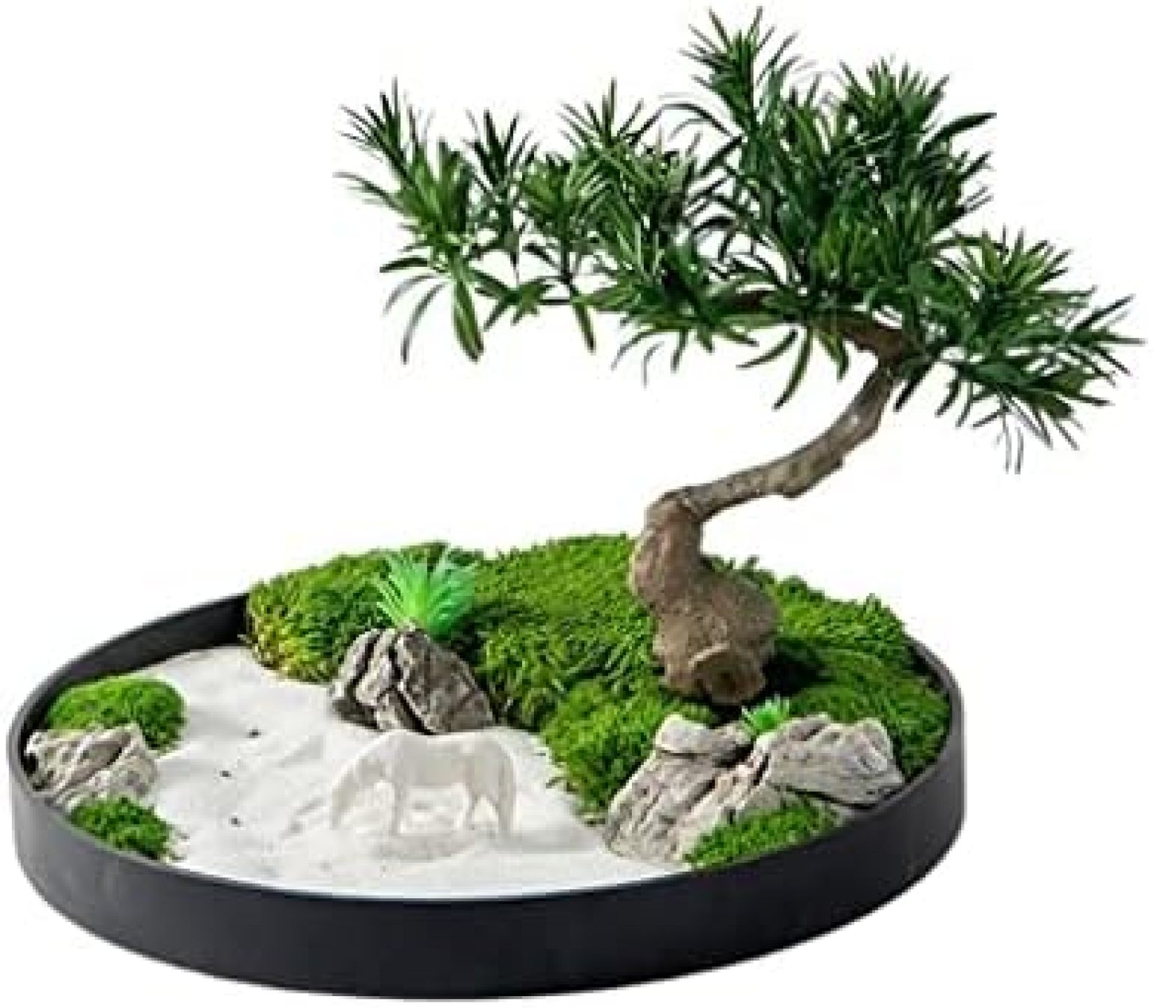 【20%OFFクーポン】人工観葉植物 人工的な松の盆栽の木のシミュレーションの植物の植木鉢の植物の馬の彫刻が付いている緑の植物 人工盆栽｜Yokos