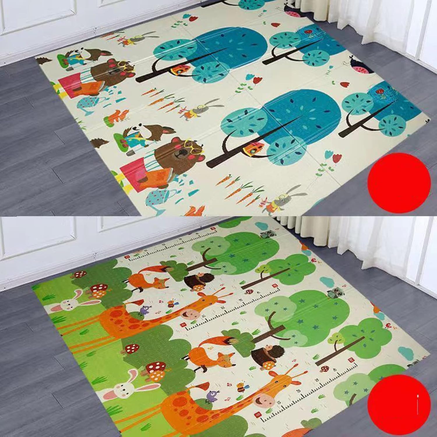プレイマット 180*160*1cm 折り畳み式 キッズ用プレイマット 可愛い 動物 厚手 赤ちゃん おしゃれ 遊び 学べる 楽しい 転倒防止 清掃簡単 衝撃緩和 収納 両面パターン 安全素材 出産祝