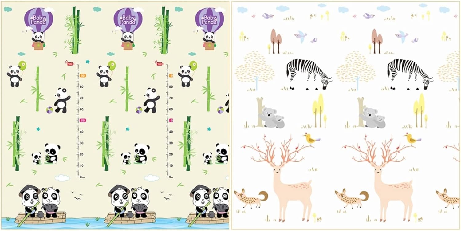 プレイマット 180*160*1cm 折りたたみ 子供 可愛い動物図案 薄手 厚手 キッズ用プレイマット 清掃簡単 学べる 楽しい 防水 安全 無毒 無味 洗える 収納 出産祝い ルームマット フロア