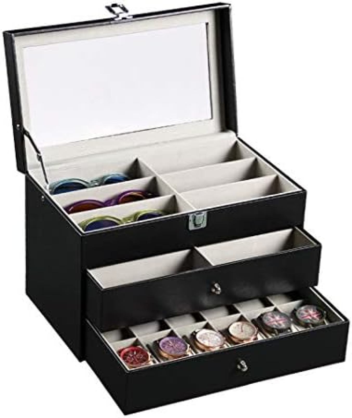 【20%OFFクーポン～】メガネ サングラス 収納ケース 12本用 ボックス コレクションケース 三段式 整理 保護 インテリア お洒落 贈り物