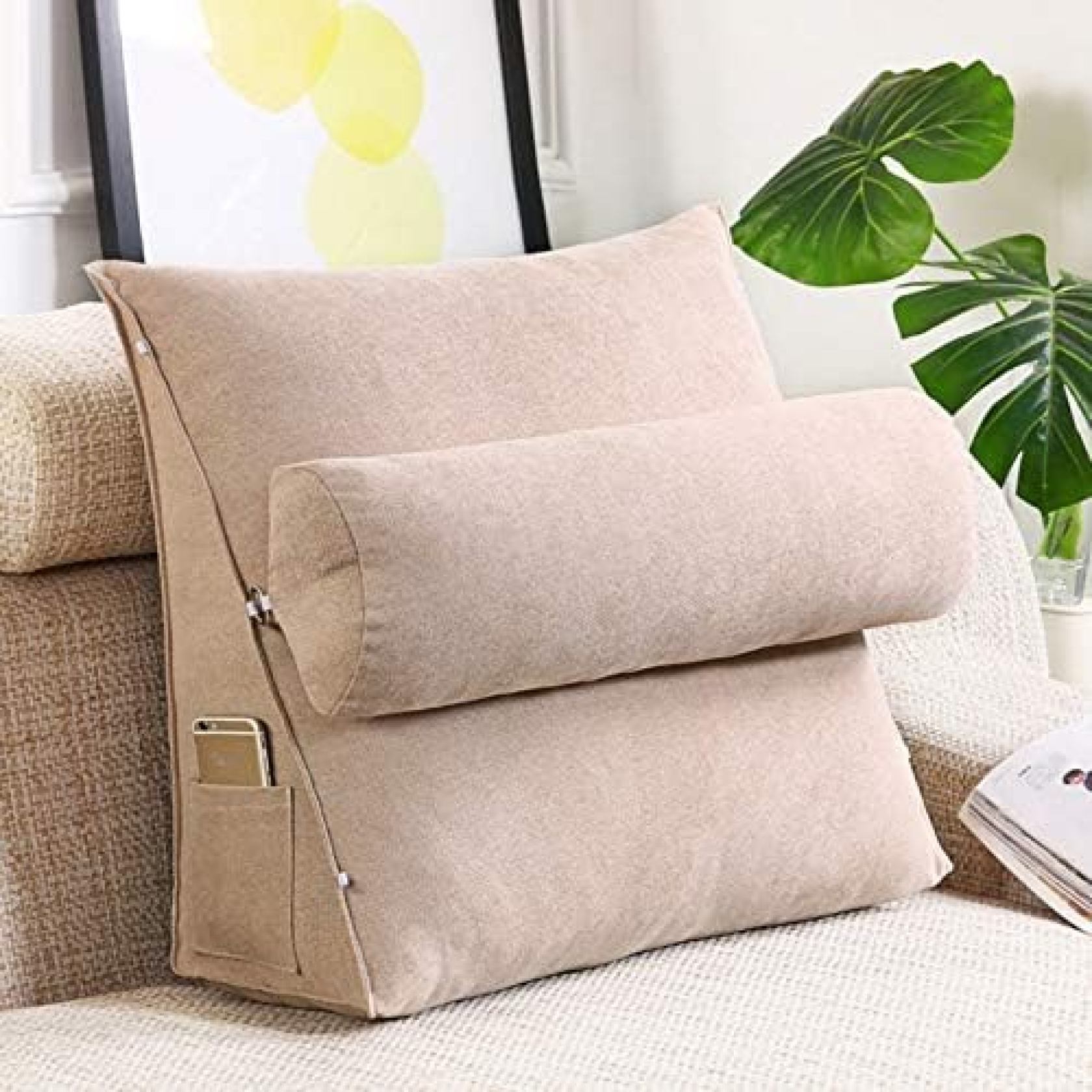 【20%OFFクーポン】ウェッジ 三角 クッション 北欧 おしゃれ シンプル 筒型の枕 ベッド枕 読書枕 カラー11 柔らかい 背もたれ 腰枕 出窓 寝室 椅子 背当てクッション 60*50*20cm 取り外し可能 大きいク｜Yokos
