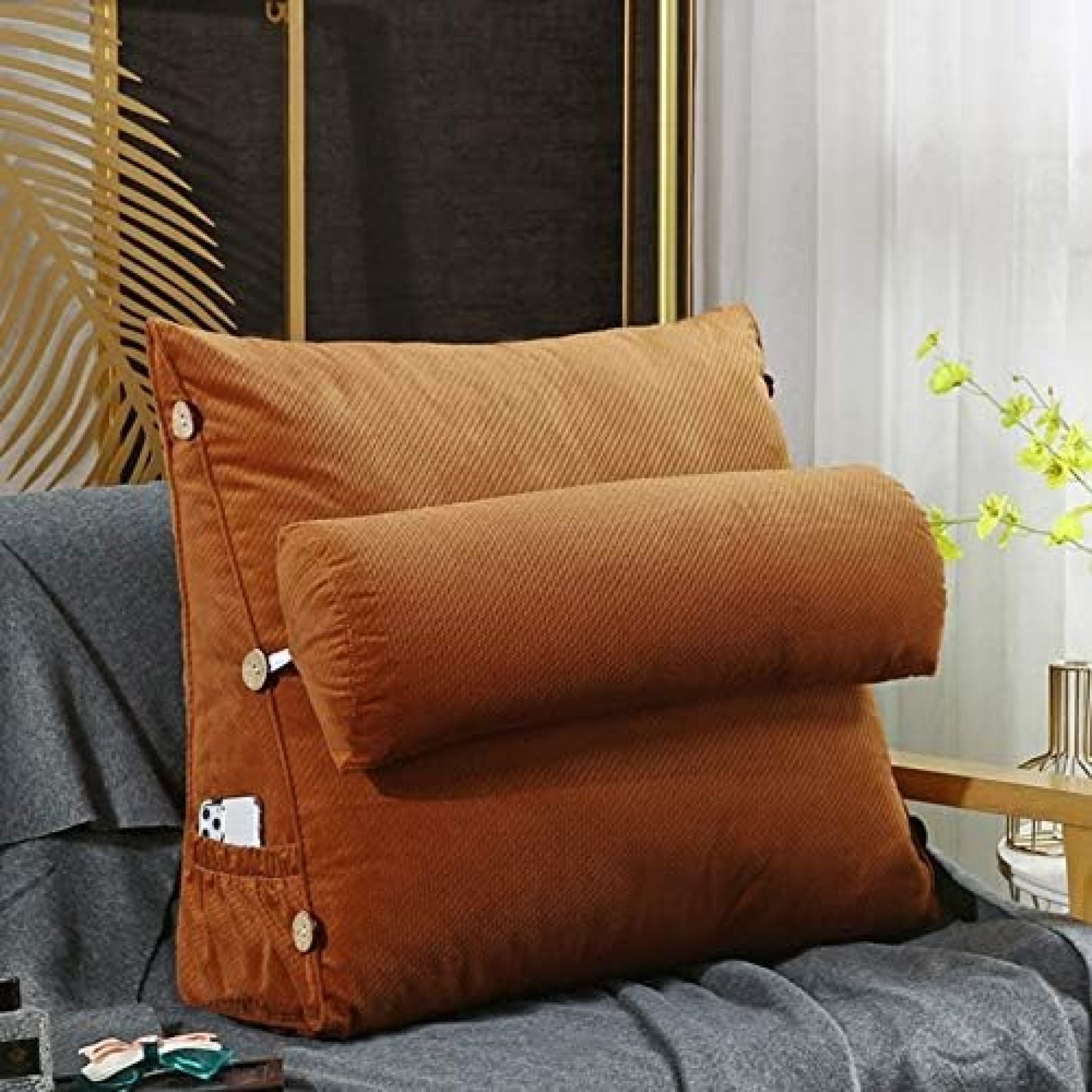 【20%OFFクーポン】ウェッジ 三角 クッション 北欧 おしゃれ シンプル 筒型の枕 45*45*20cm ベッド枕 読書枕 柔らかい 背もたれ 腰枕 出窓 背当てクッション 車 オフィス カラー05 ソファー 取り外し可|Yokos