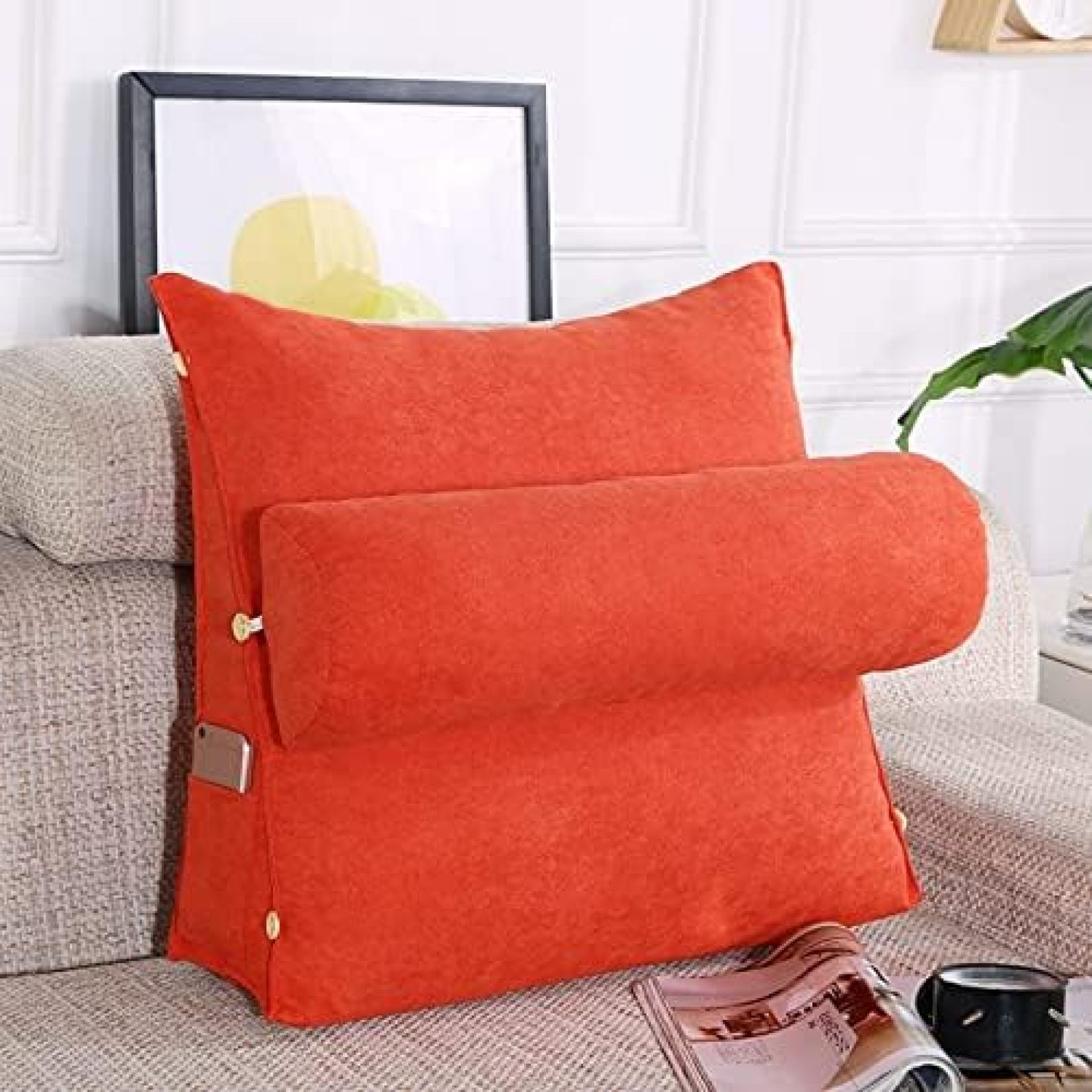 【20%OFFクーポン】三角 ウェッジ クッション ウェッジ枕 オレンジ 45*45*20cm ヘッドボードベッド背もたれ 枕 洗える 単色 カラー 三角ヘッドボードクッション 背もたれ位置サポート 北欧 シートクッション｜Yokos