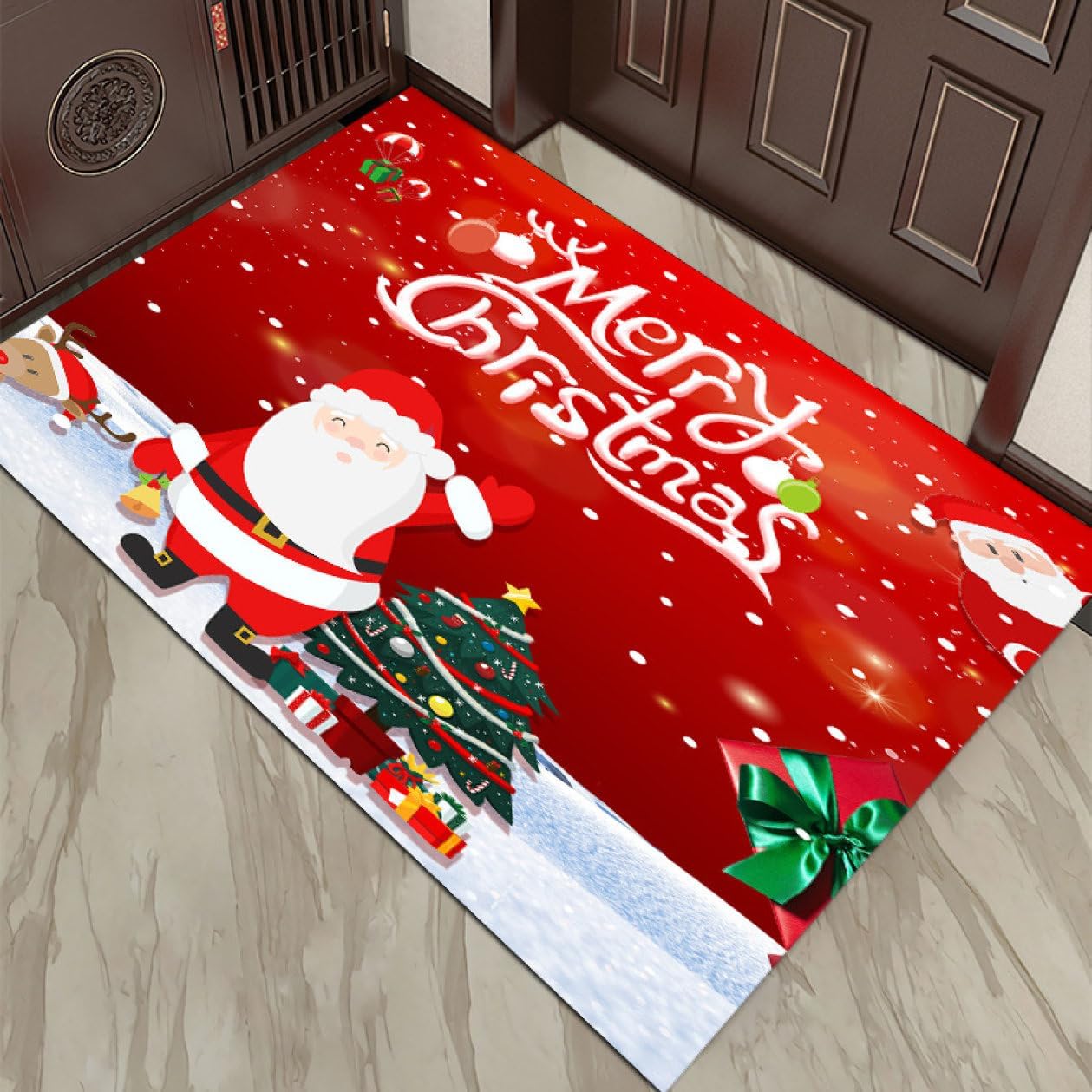 【20%OFFクーポン】クリスマスカーペット 滑り止め 敷物 玄関 居間 寝室 ホール クリスマス 飾り ラグマット 洗える 抗菌防臭 低反発ラグ 北欧 おしゃれ 40x60cm サンタクロース プリント 可愛い 長方形 床
