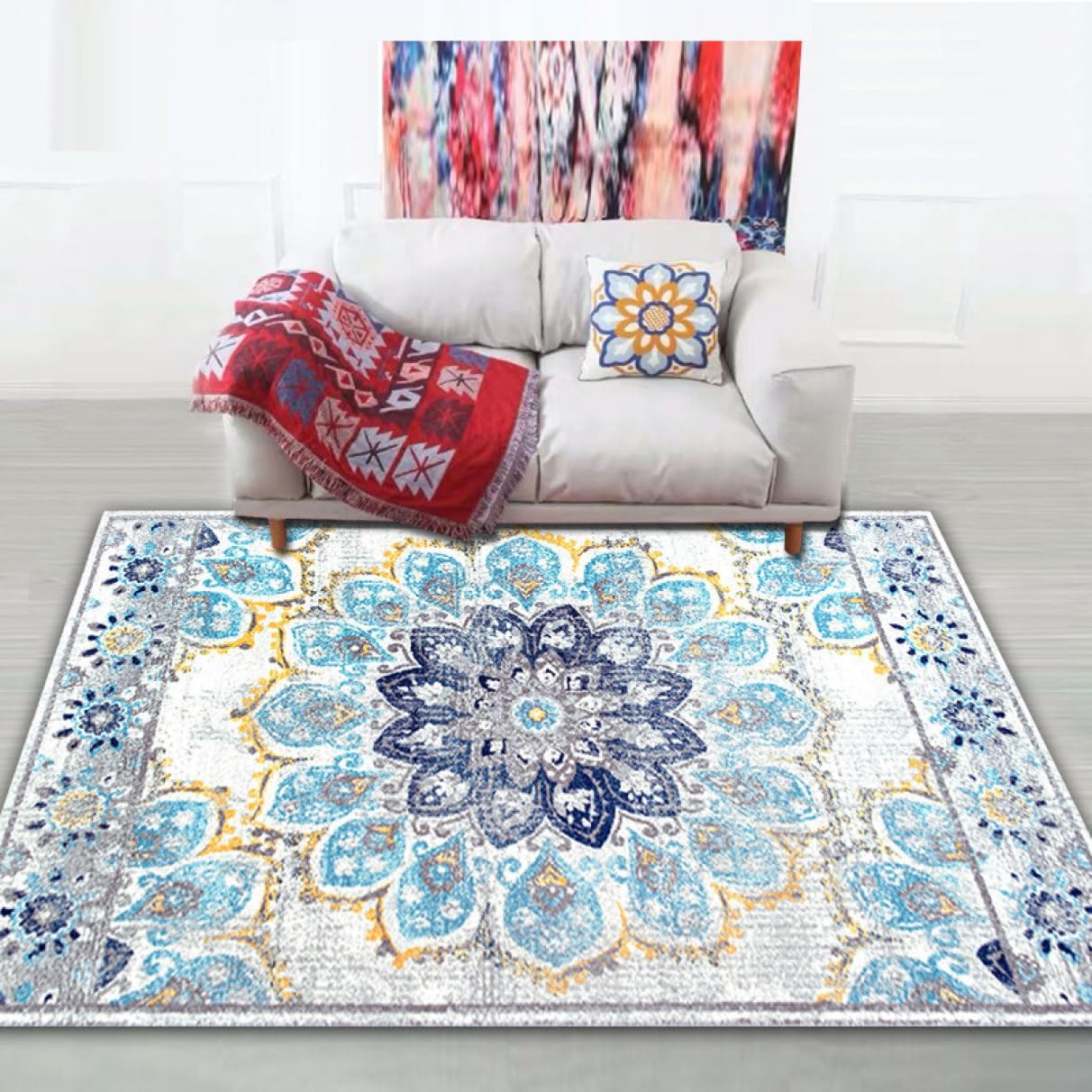 【20%OFFクーポン】ラグマット ソファー 北欧風 花柄 モロッカン柄 厚手 60*90cm カーペット インテリア 長方形 シンプル 花模様 滑り止め おしゃれ デザイン13 バスマット 水洗い 四季適用 カーペット モ