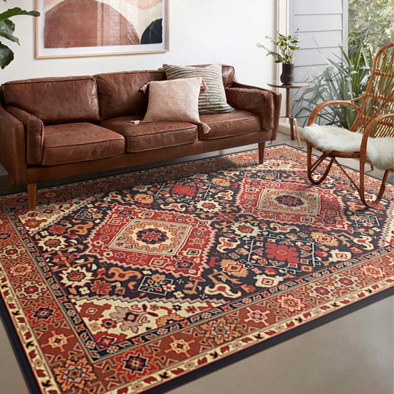 【20%OFFクーポン】ペルシャ柄 ラグマット 防音 オリエンタルスタイル 高級 花柄 80*120cm ラグ カーペット 夏用 冬用 室内 リビング ダイニング キチン ペルシャ エスニック ズレ防止 洗える 居間 ベラン