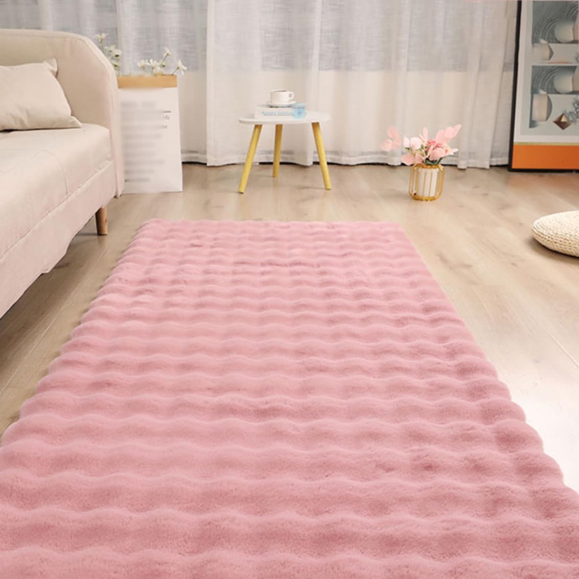 【20%OFFクーポン】ラグ カーペット 洗える ラグマット オシャレ絨毯 シャギー長毛 45*45cm 滑り止め付き 一年中使える 藕ピンク ふわふわ 折り畳み 長方形 センターラグ 夏用 冷房対策 ホットカーペット 床暖