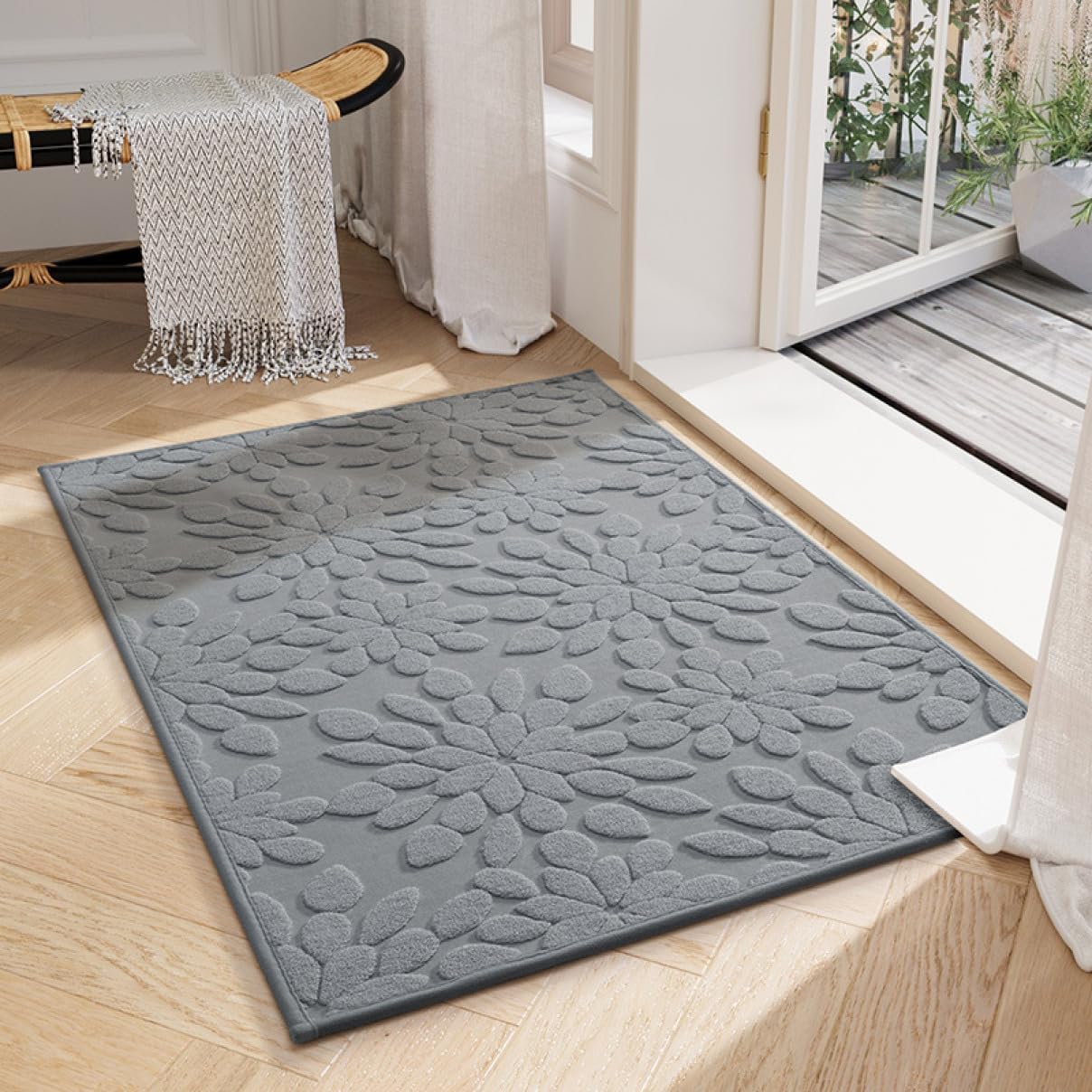 【20%OFFクーポン】カーペット ラグマット 44x75cm 洗える 滑り止め 玄関マット 幾何学模様 長方形 北欧 カラー3 抽象 室内用 屋内 インテリア 耐磨耗性 防ダニ 雰囲気 夏 ナチュラル 床暖房 泥落とし 抗