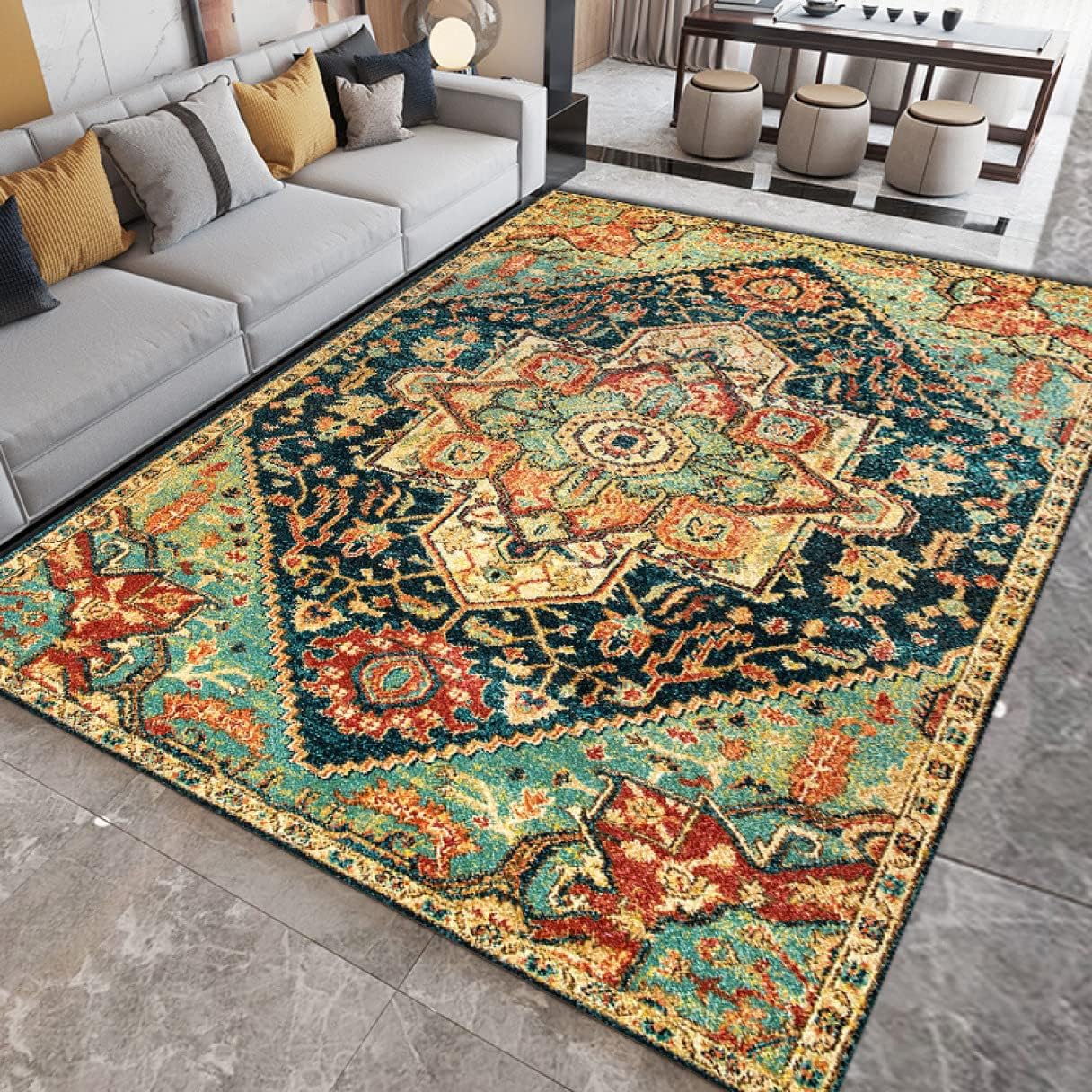 【20%OFFクーポン】ラグ 花柄 カーペット 洗える ペルシャ 北欧風 センターラグ マット ヨーロッパ オシャレ ペルシャ風 オールシーズン適用 掃除易い 防音 カラー5 おしゃれ 床暖房対応 新生活 室内 玄関マット