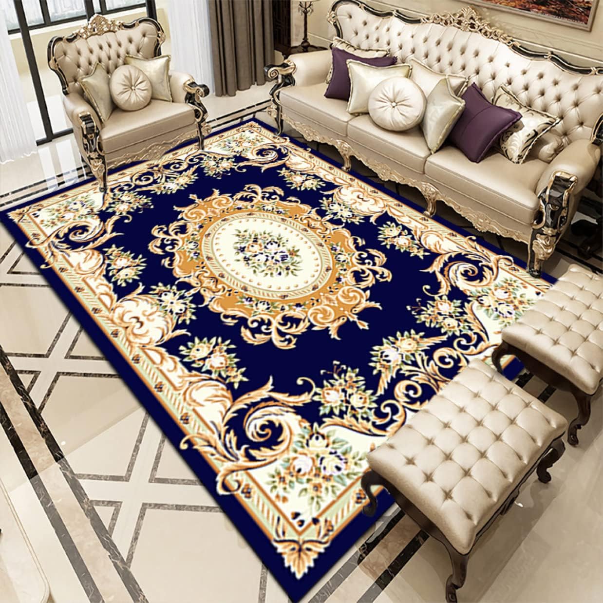 【20%OFFクーポン】ペルシャ風 ラグ カラー3 50*80cm ヨーロッパ 薔薇柄 インテリア リビングマット 洗える 宮廷風 ラグカーペット 夏用 センターラグ 部屋飾り カーペット きれい お洒落 レトロ ルームマッ